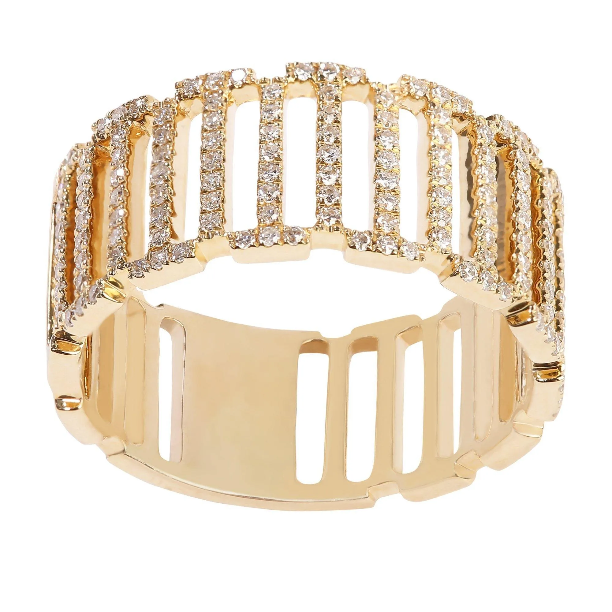 0.31CT Diamond Fence Frame Ring Set In 14K Yellow Gold