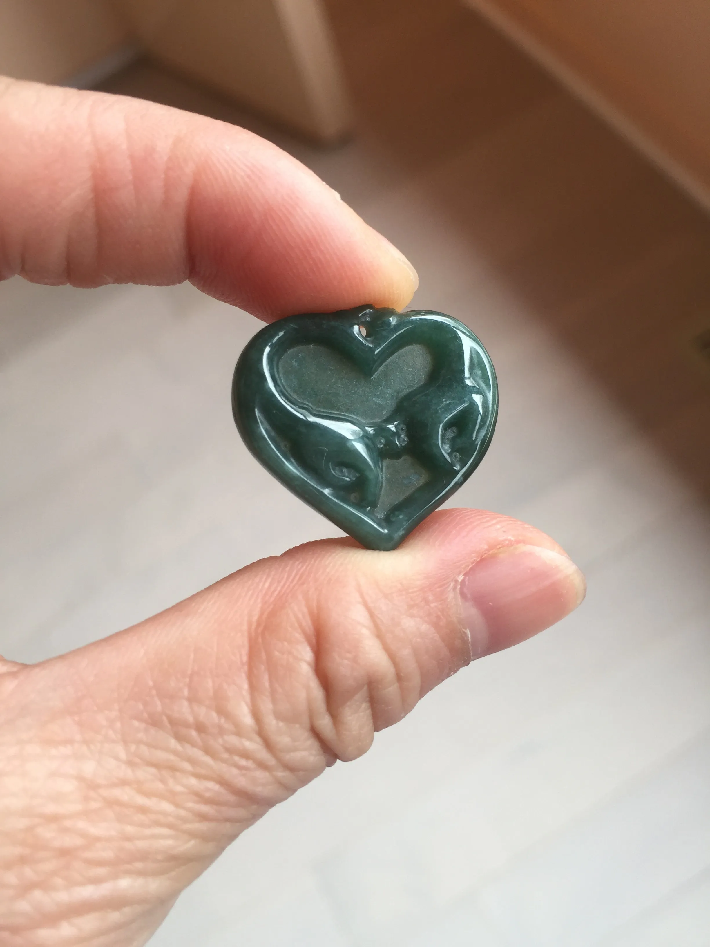 100% Natural type A dark green/blue/black heart pinky promise(执子之手，与子偕老) Guatemala jadeite Jade pendant AX143