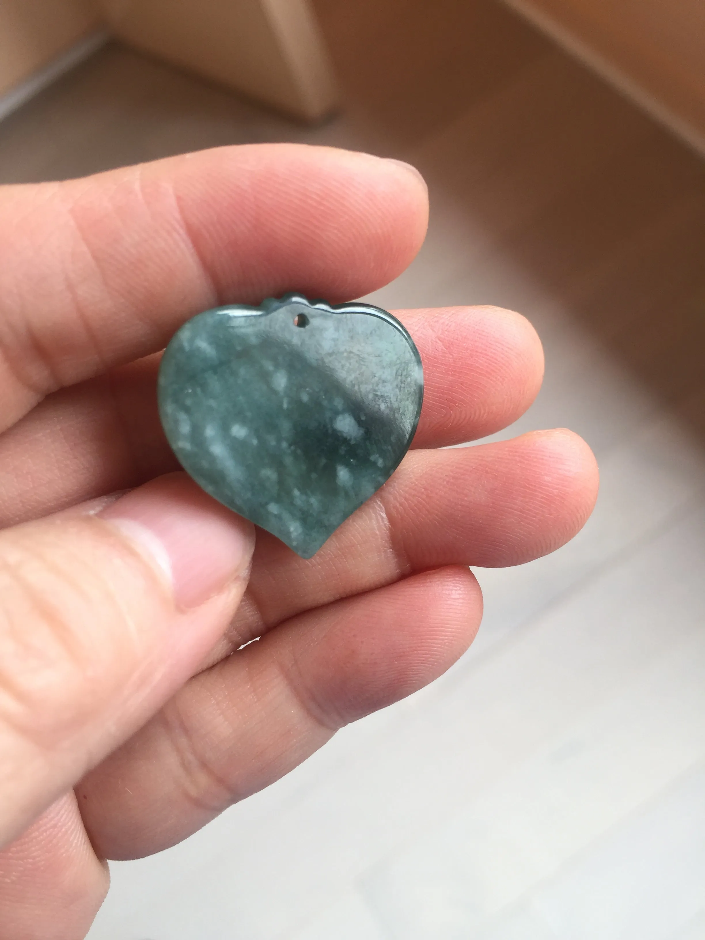 100% Natural type A dark green/blue/black heart pinky promise(执子之手，与子偕老) Guatemala jadeite Jade pendant AX143