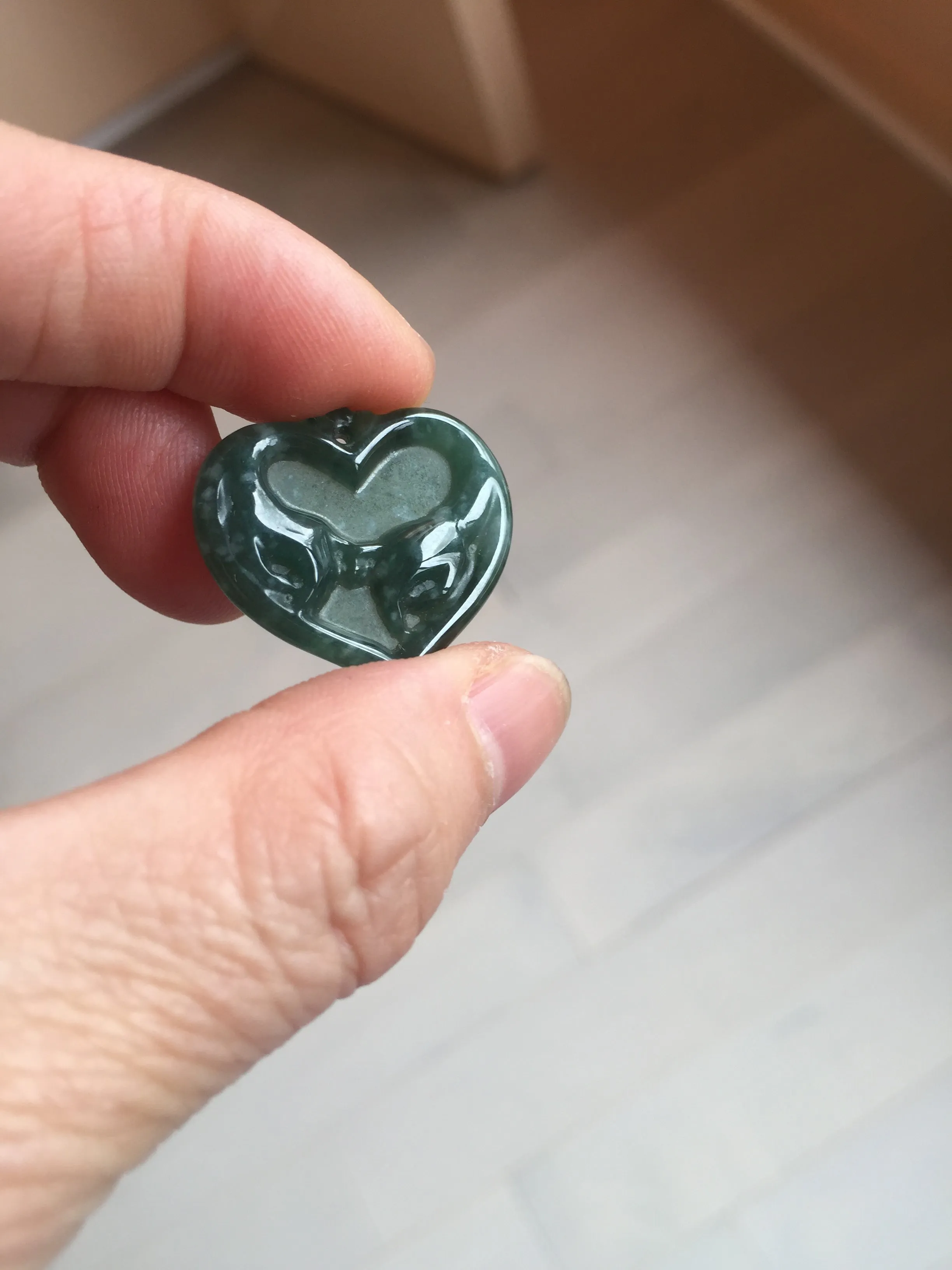 100% Natural type A dark green/blue/black heart pinky promise(执子之手，与子偕老) Guatemala jadeite Jade pendant AX143