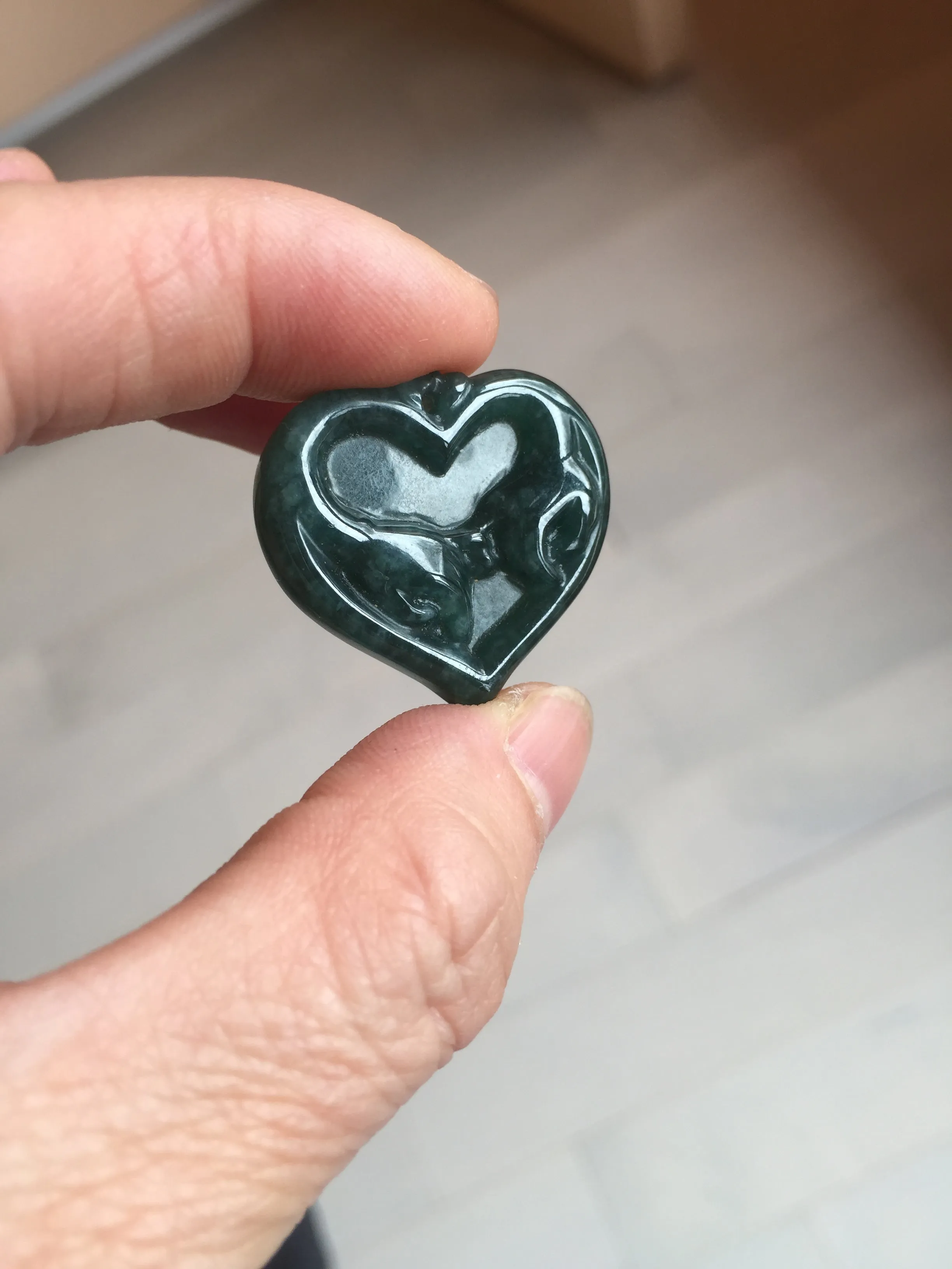 100% Natural type A dark green/blue/black heart pinky promise(执子之手，与子偕老) Guatemala jadeite Jade pendant AX143