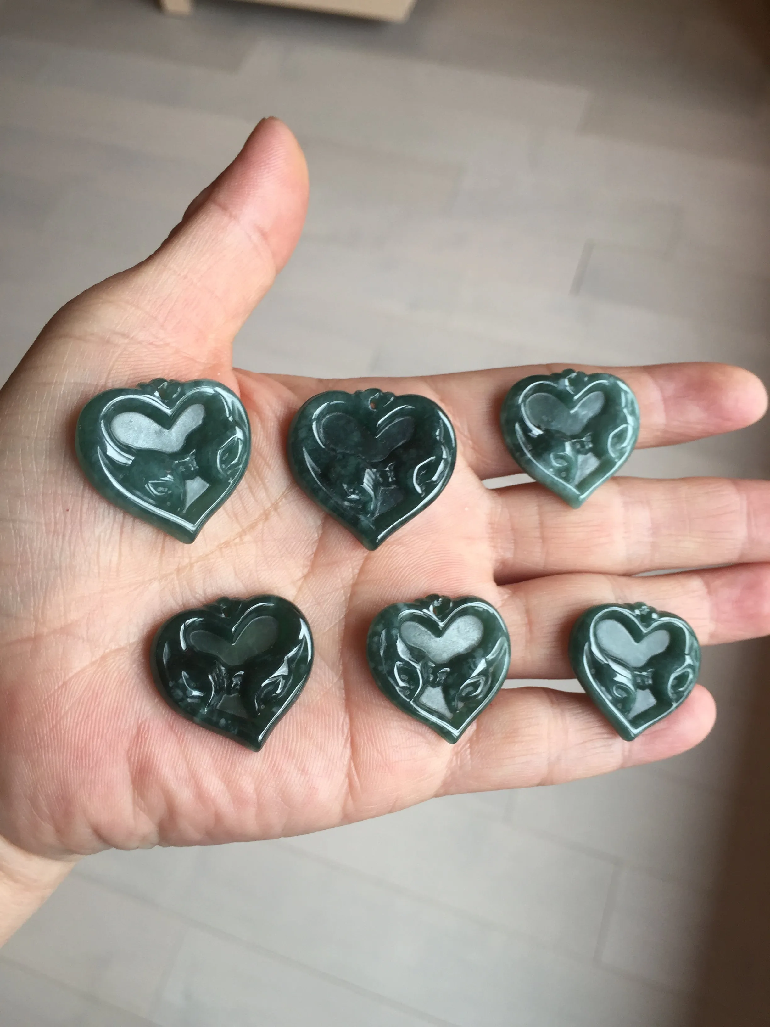 100% Natural type A dark green/blue/black heart pinky promise(执子之手，与子偕老) Guatemala jadeite Jade pendant AX143