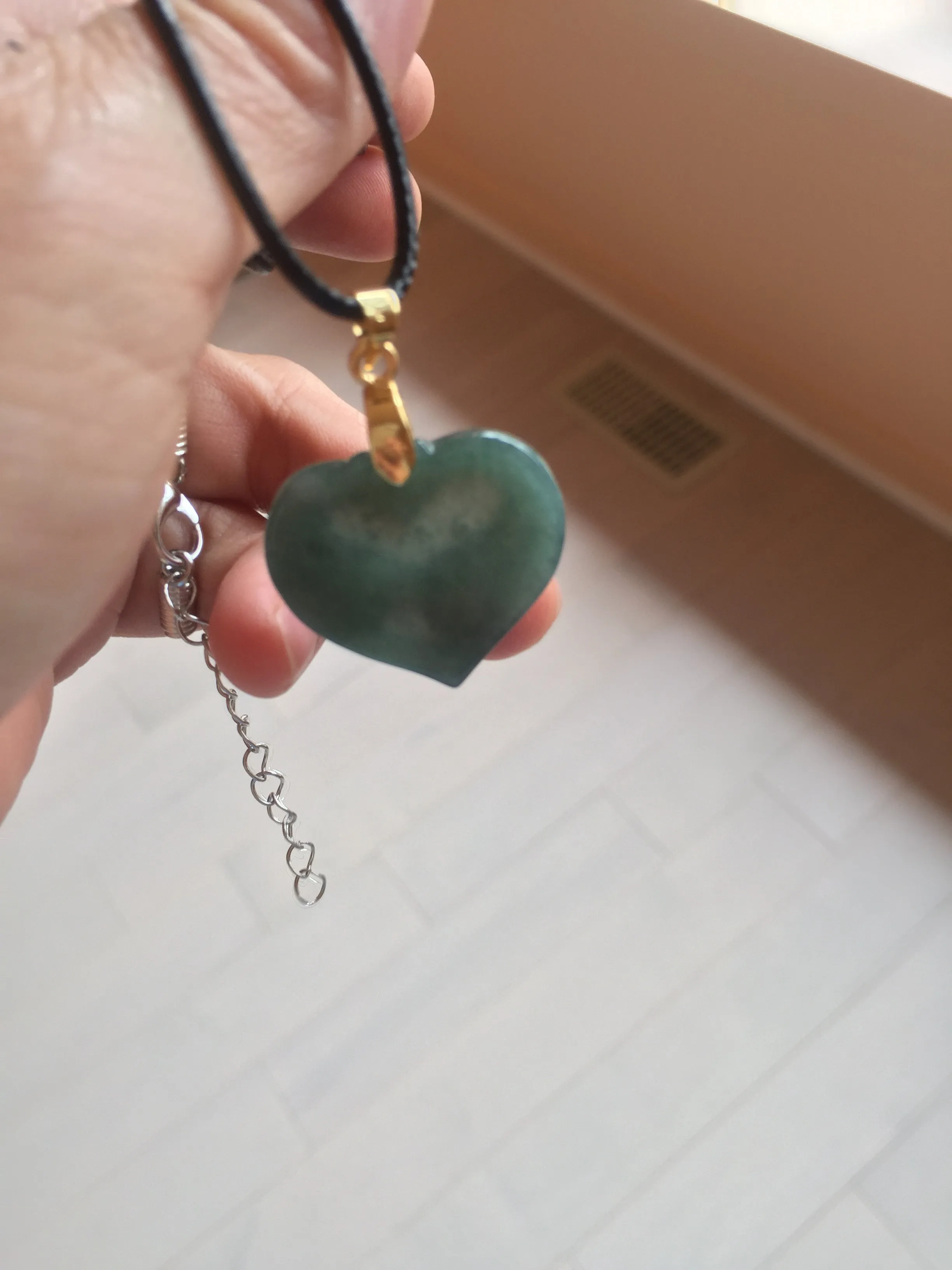 100% Natural type A dark green/blue/black heart pinky promise(执子之手，与子偕老) Guatemala jadeite Jade pendant AX143