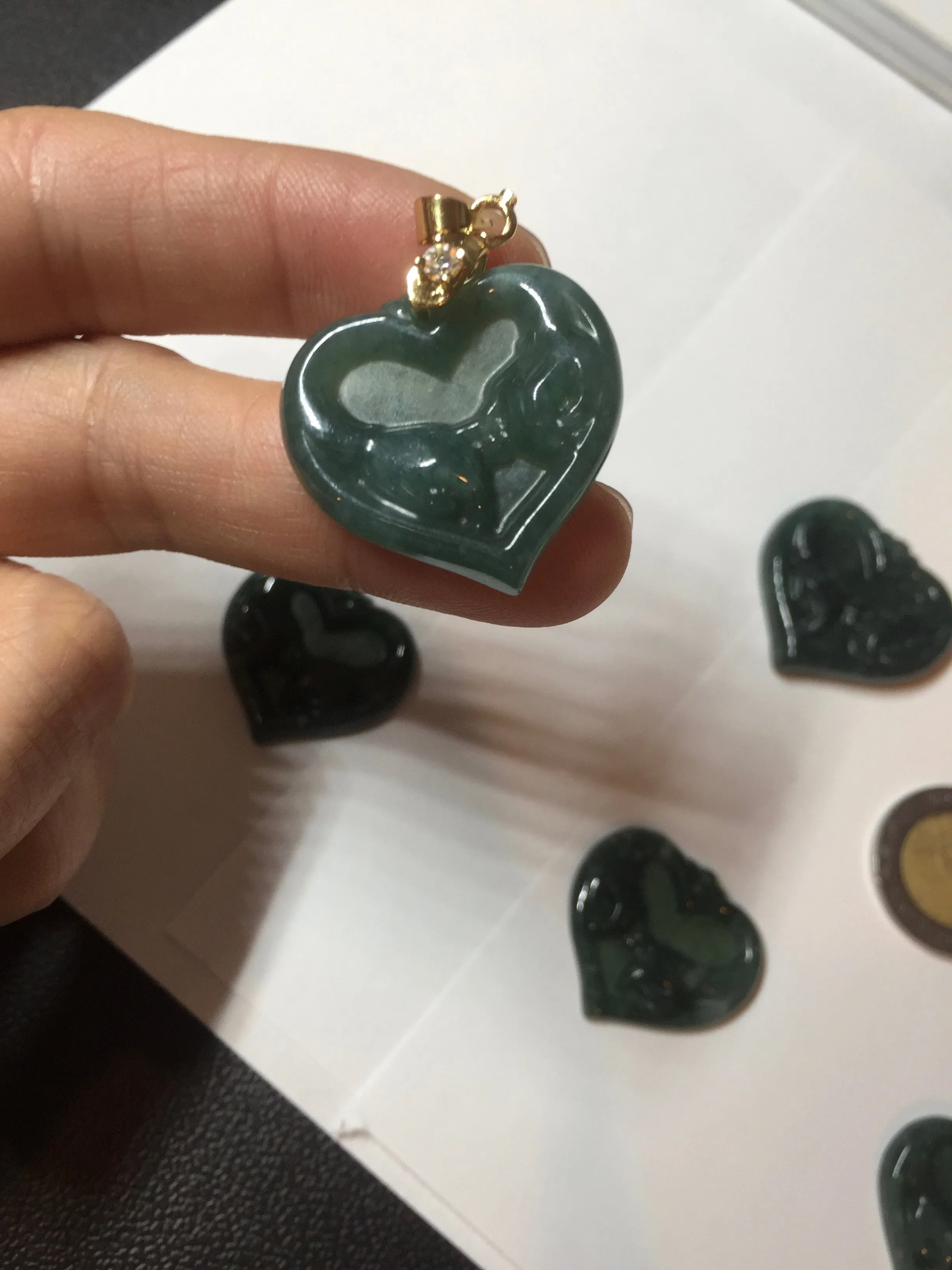 100% Natural type A dark green/blue/black heart pinky promise(执子之手，与子偕老) Guatemala jadeite Jade pendant AX143