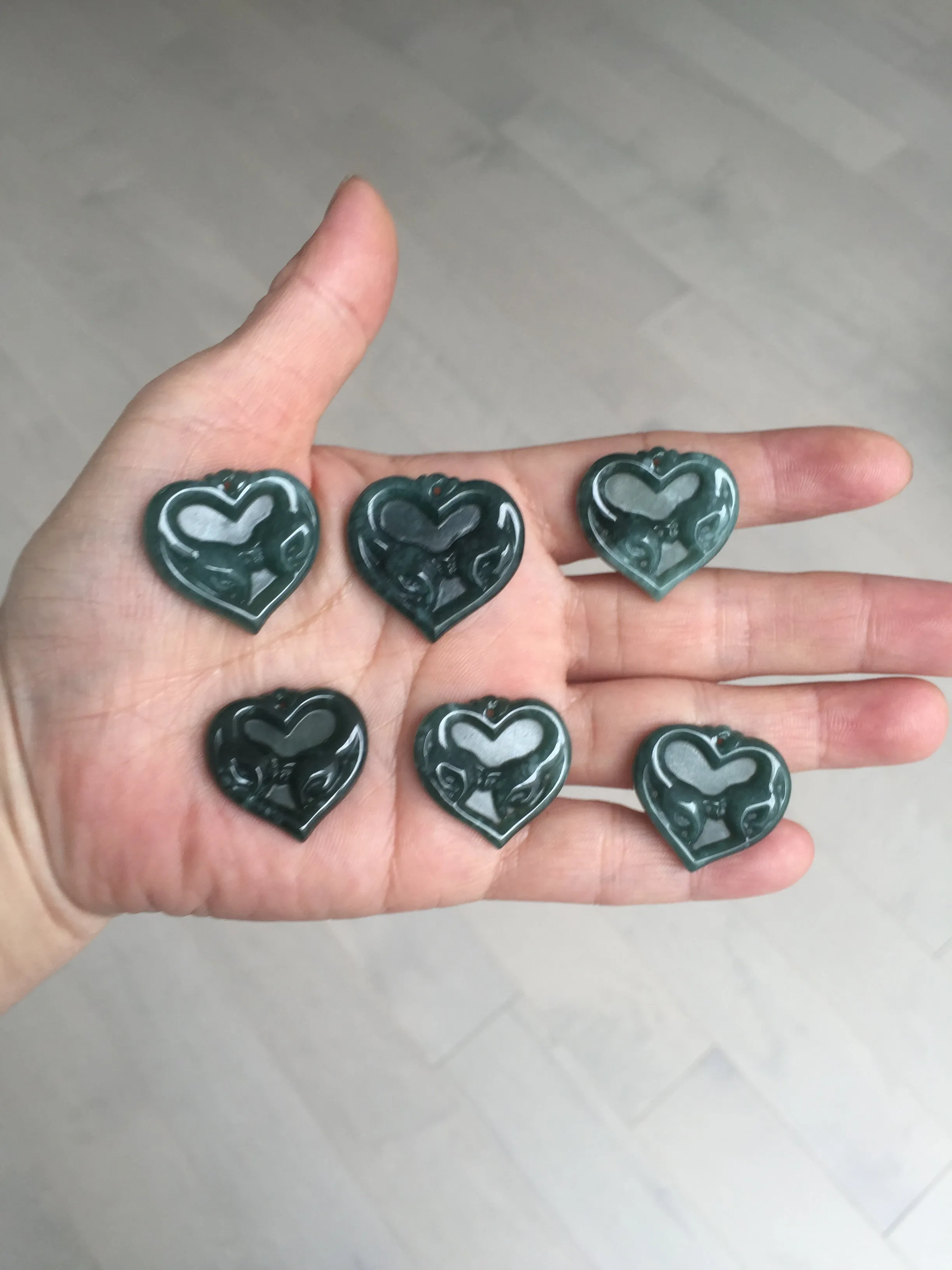 100% Natural type A dark green/blue/black heart pinky promise(执子之手，与子偕老) Guatemala jadeite Jade pendant AX143