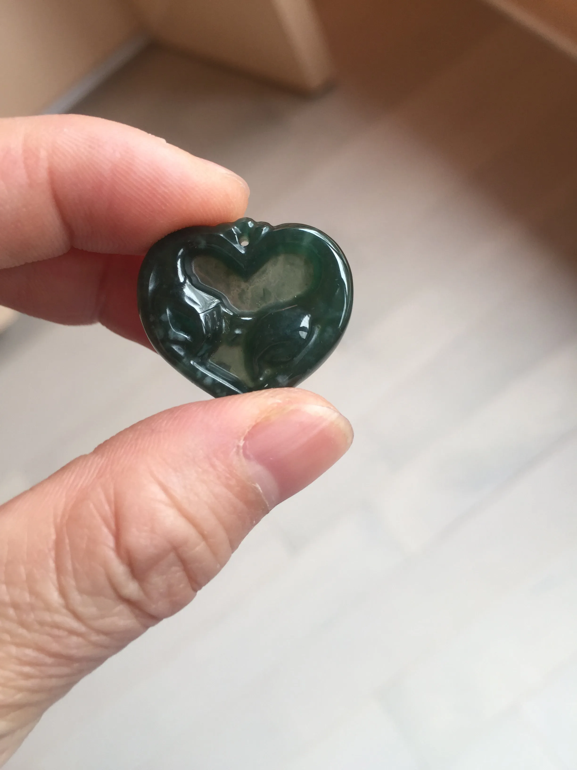 100% Natural type A dark green/blue/black heart pinky promise(执子之手，与子偕老) Guatemala jadeite Jade pendant AX143