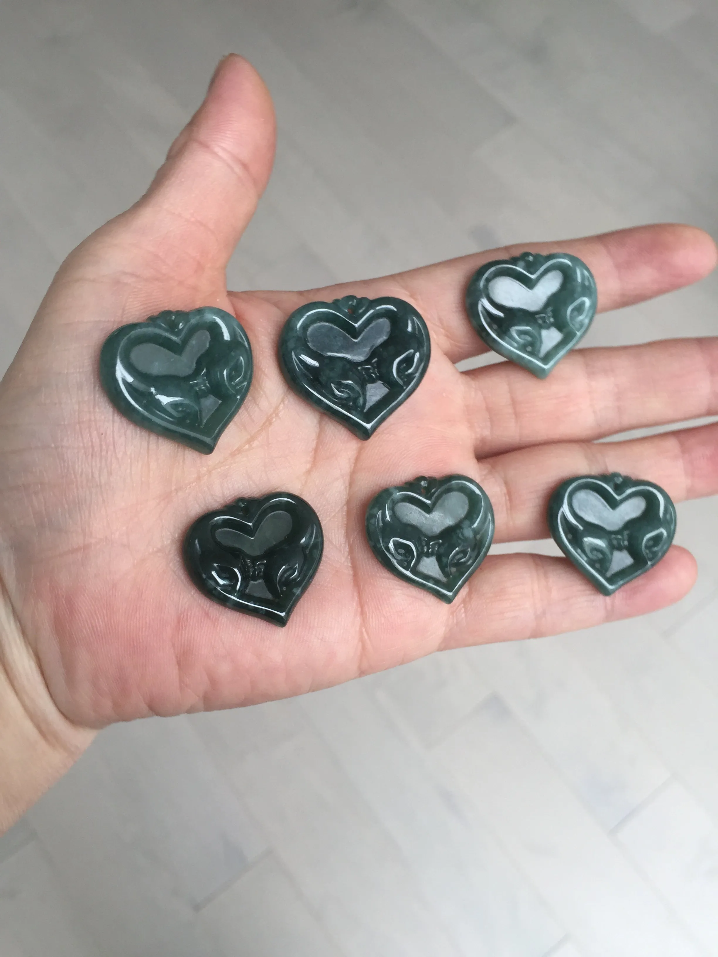 100% Natural type A dark green/blue/black heart pinky promise(执子之手，与子偕老) Guatemala jadeite Jade pendant AX143