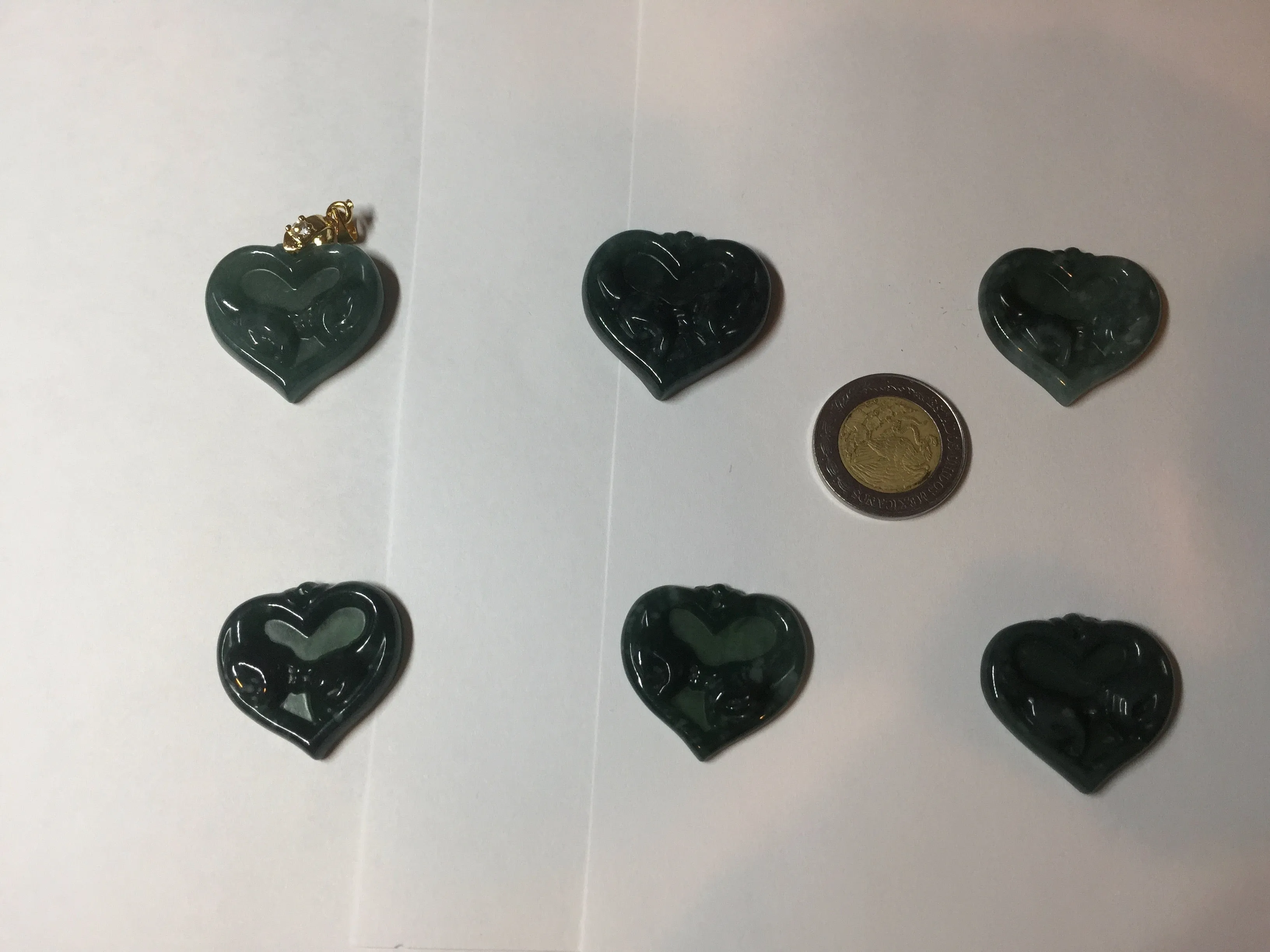 100% Natural type A dark green/blue/black heart pinky promise(执子之手，与子偕老) Guatemala jadeite Jade pendant AX143