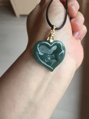 100% Natural type A dark green/blue/black heart pinky promise(执子之手，与子偕老) Guatemala jadeite Jade pendant AX143