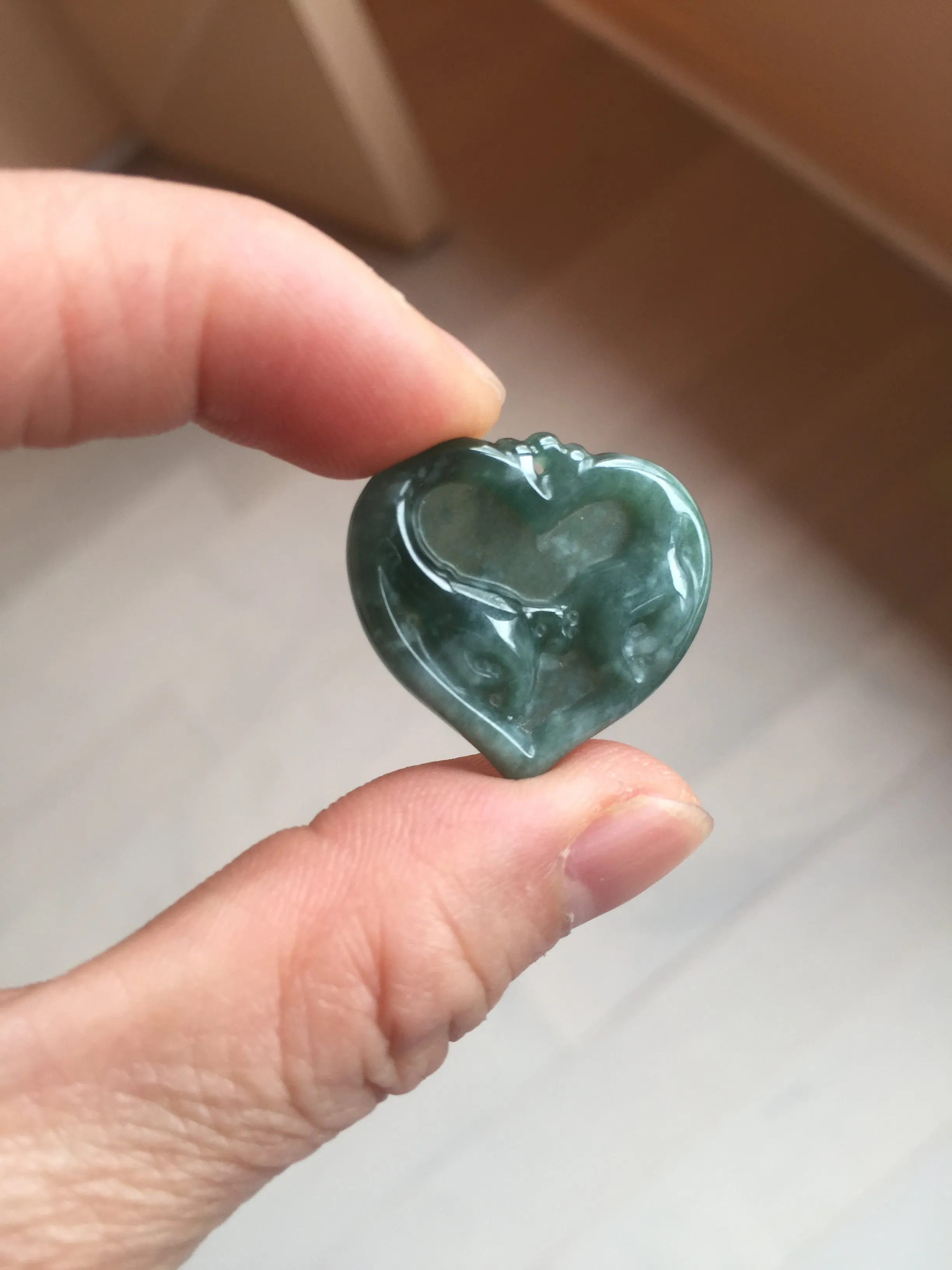 100% Natural type A dark green/blue/black heart pinky promise(执子之手，与子偕老) Guatemala jadeite Jade pendant AX143