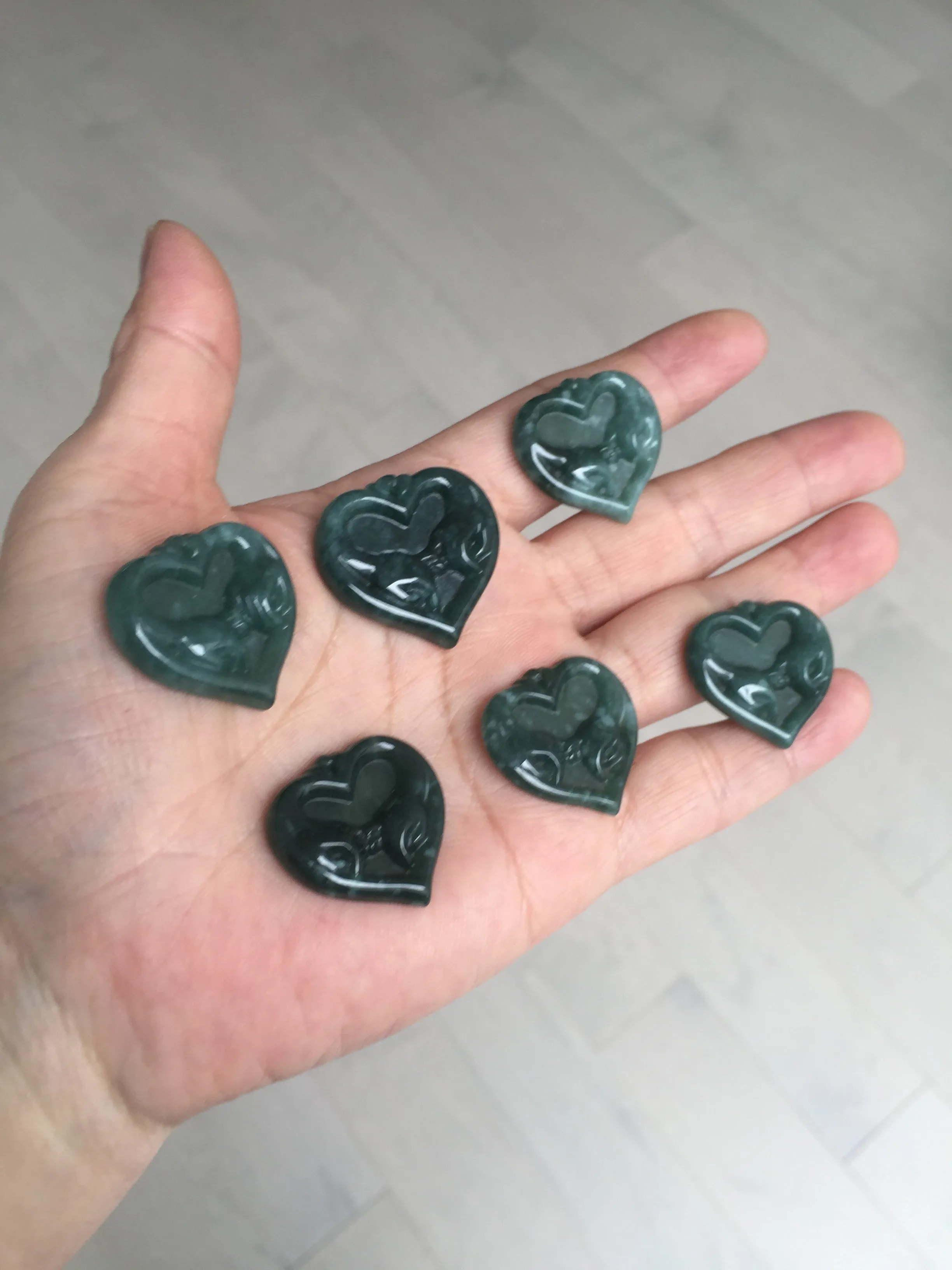 100% Natural type A dark green/blue/black heart pinky promise(执子之手，与子偕老) Guatemala jadeite Jade pendant AX143