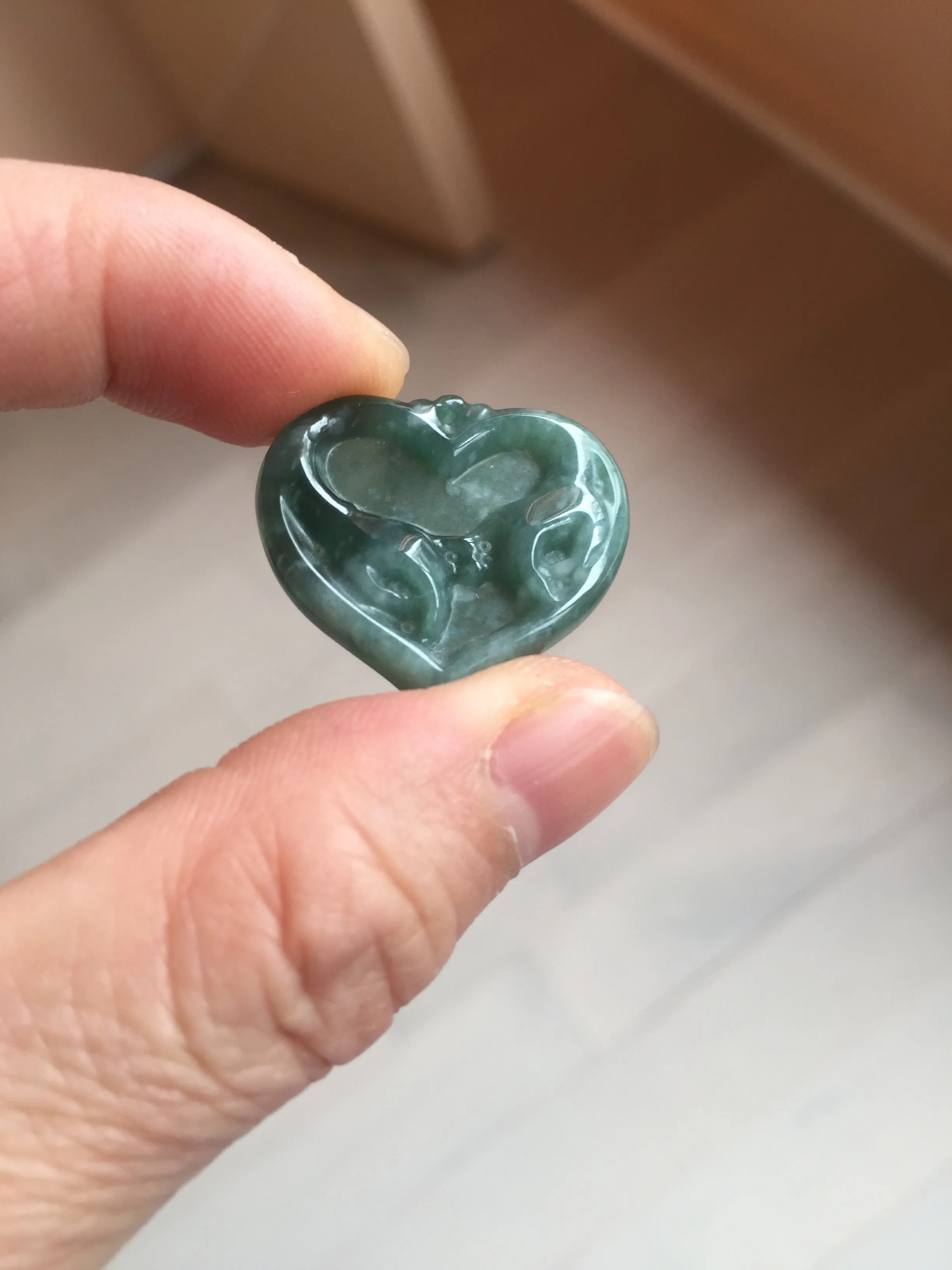 100% Natural type A dark green/blue/black heart pinky promise(执子之手，与子偕老) Guatemala jadeite Jade pendant AX143