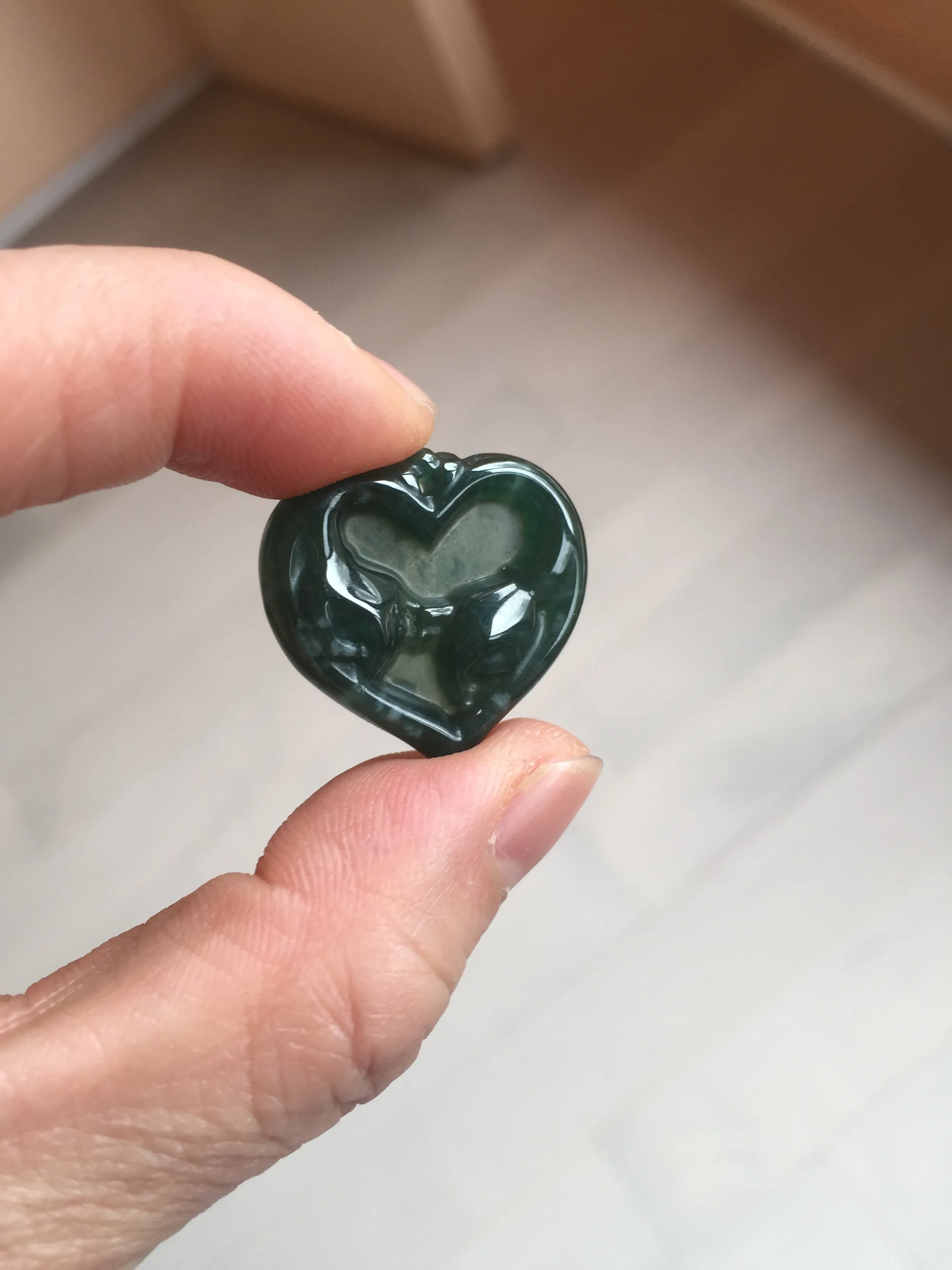 100% Natural type A dark green/blue/black heart pinky promise(执子之手，与子偕老) Guatemala jadeite Jade pendant AX143