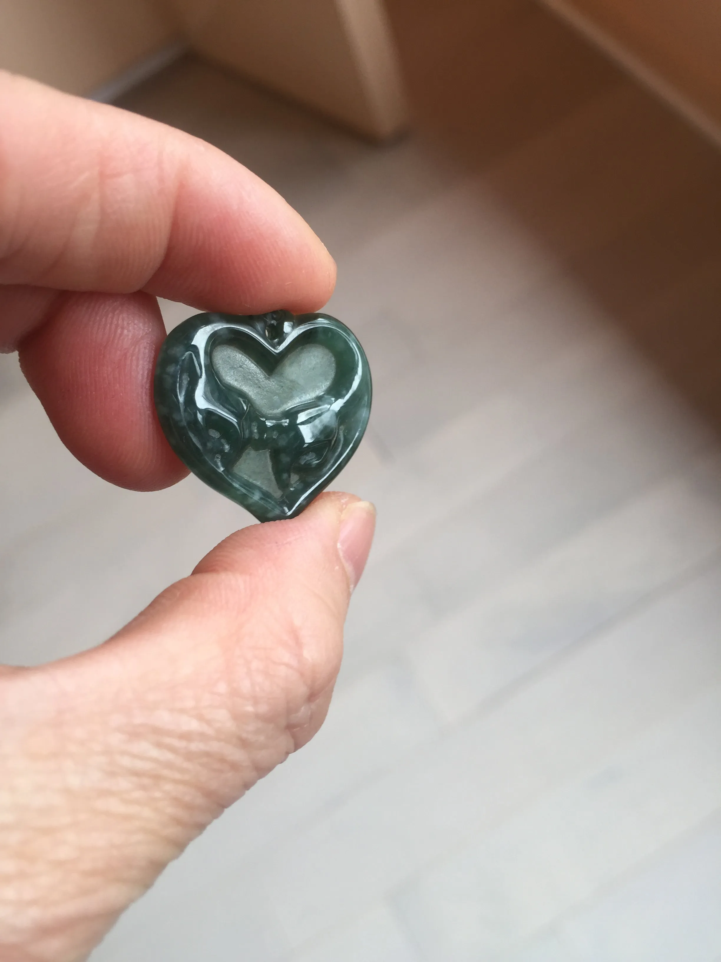 100% Natural type A dark green/blue/black heart pinky promise(执子之手，与子偕老) Guatemala jadeite Jade pendant AX143