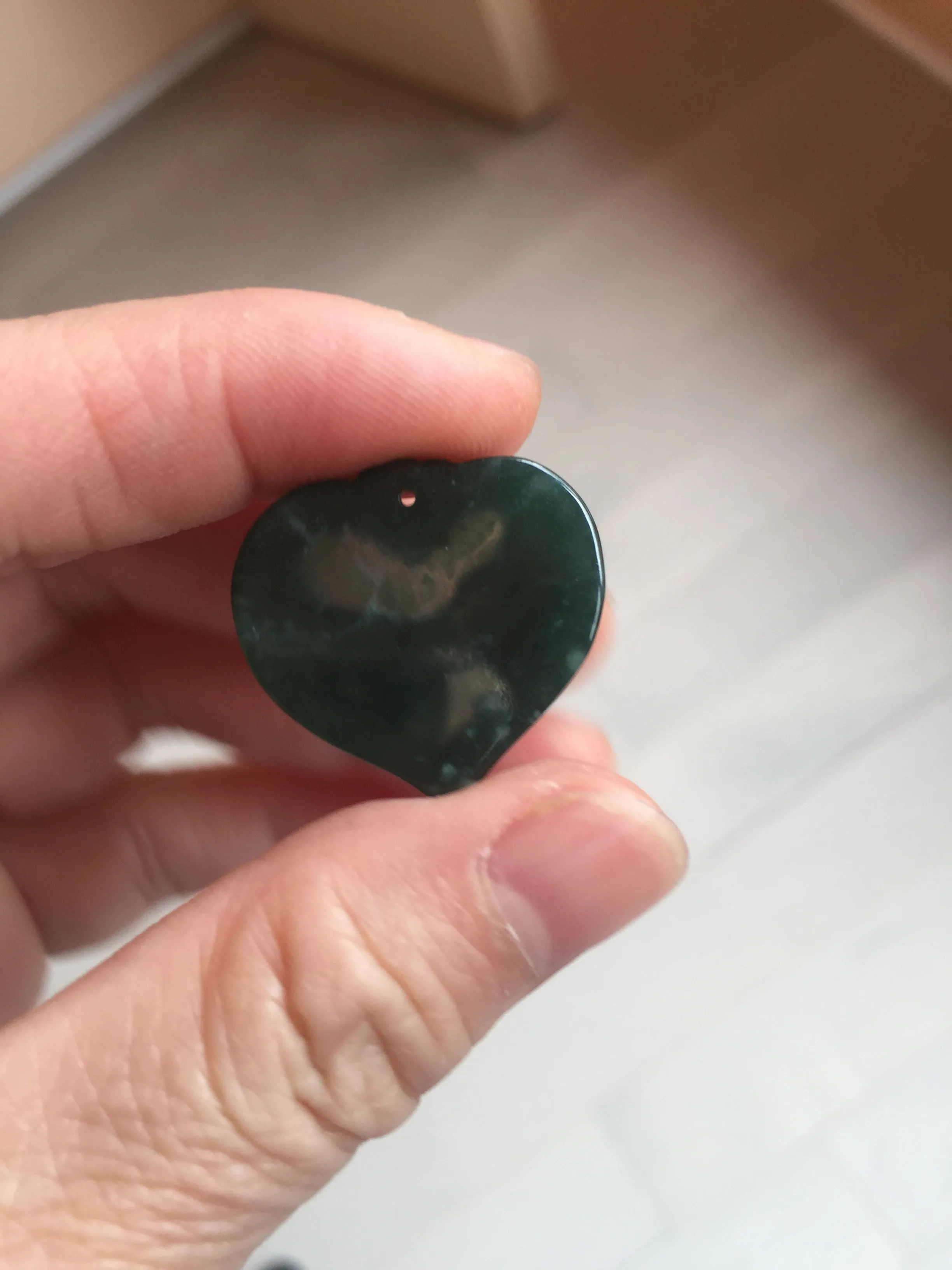 100% Natural type A dark green/blue/black heart pinky promise(执子之手，与子偕老) Guatemala jadeite Jade pendant AX143