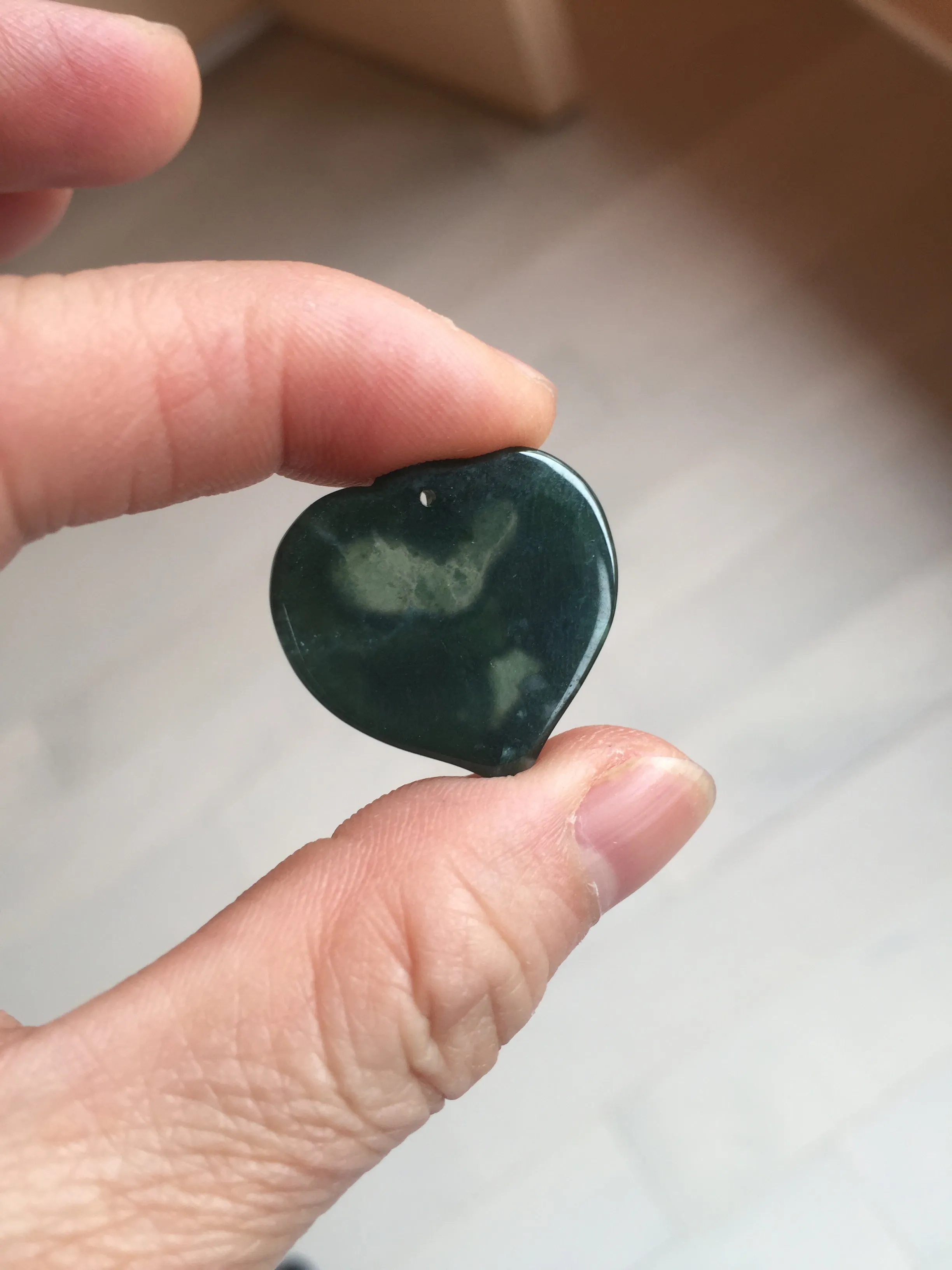 100% Natural type A dark green/blue/black heart pinky promise(执子之手，与子偕老) Guatemala jadeite Jade pendant AX143