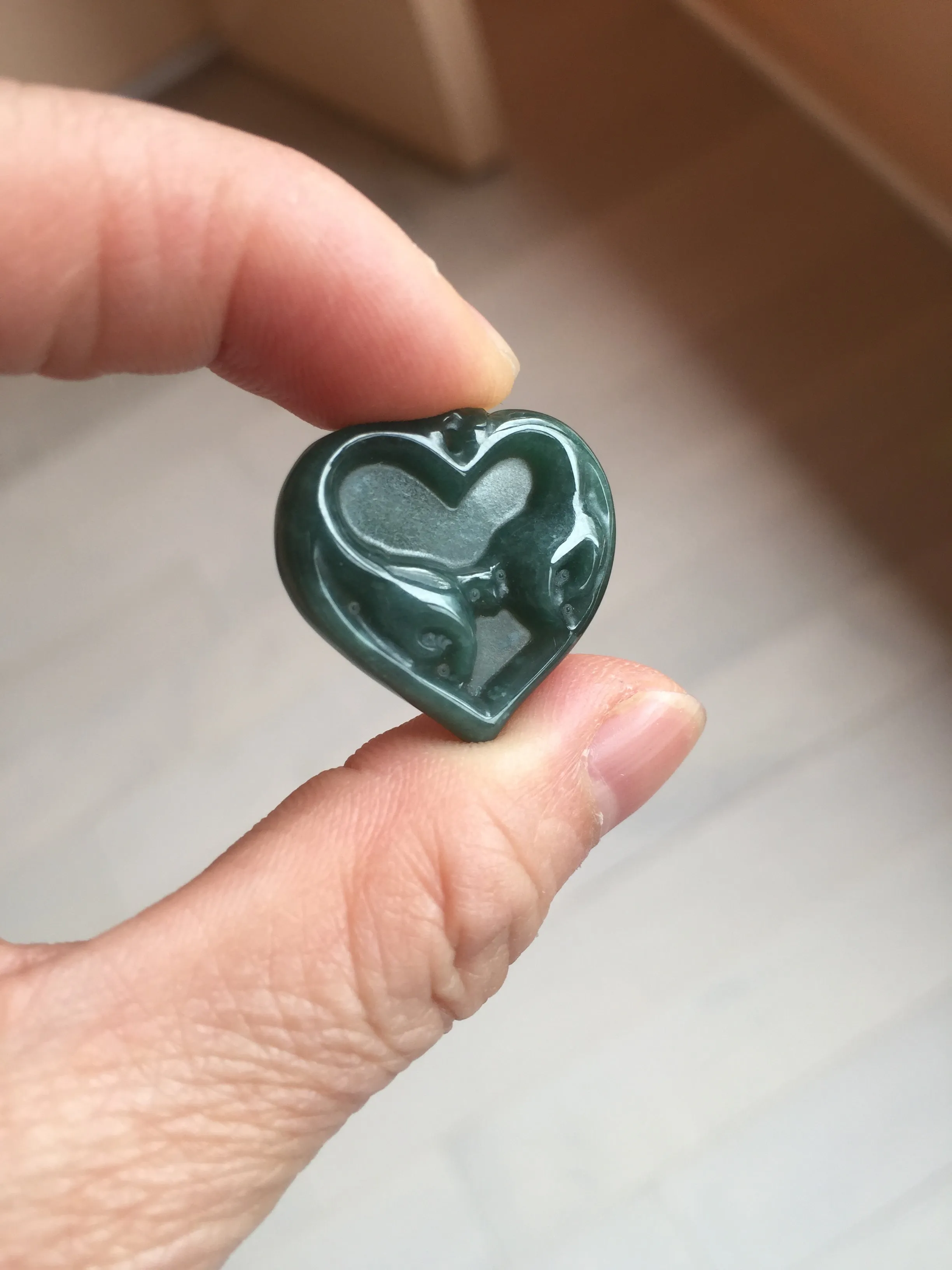 100% Natural type A dark green/blue/black heart pinky promise(执子之手，与子偕老) Guatemala jadeite Jade pendant AX143