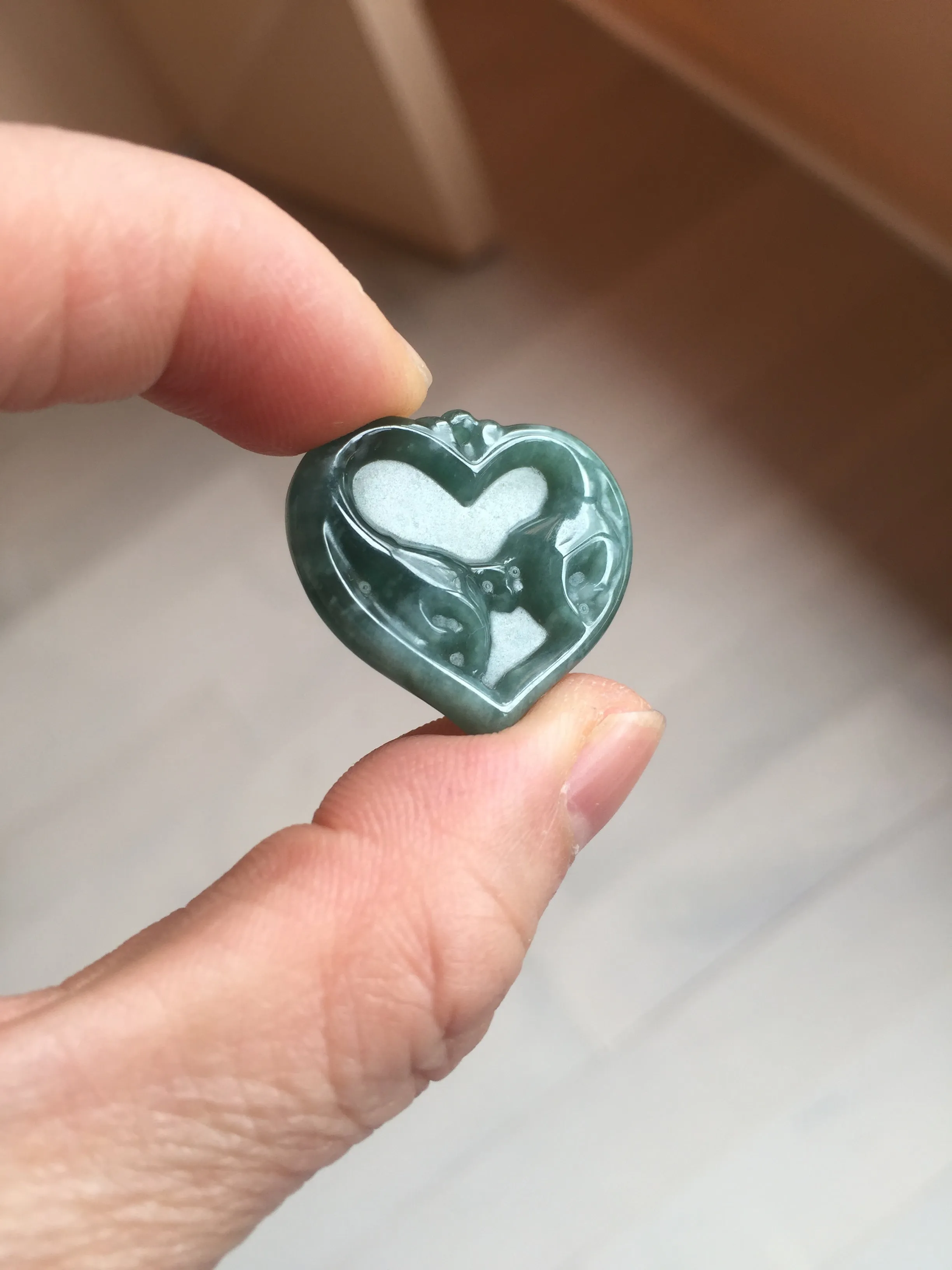 100% Natural type A dark green/blue/black heart pinky promise(执子之手，与子偕老) Guatemala jadeite Jade pendant AX143