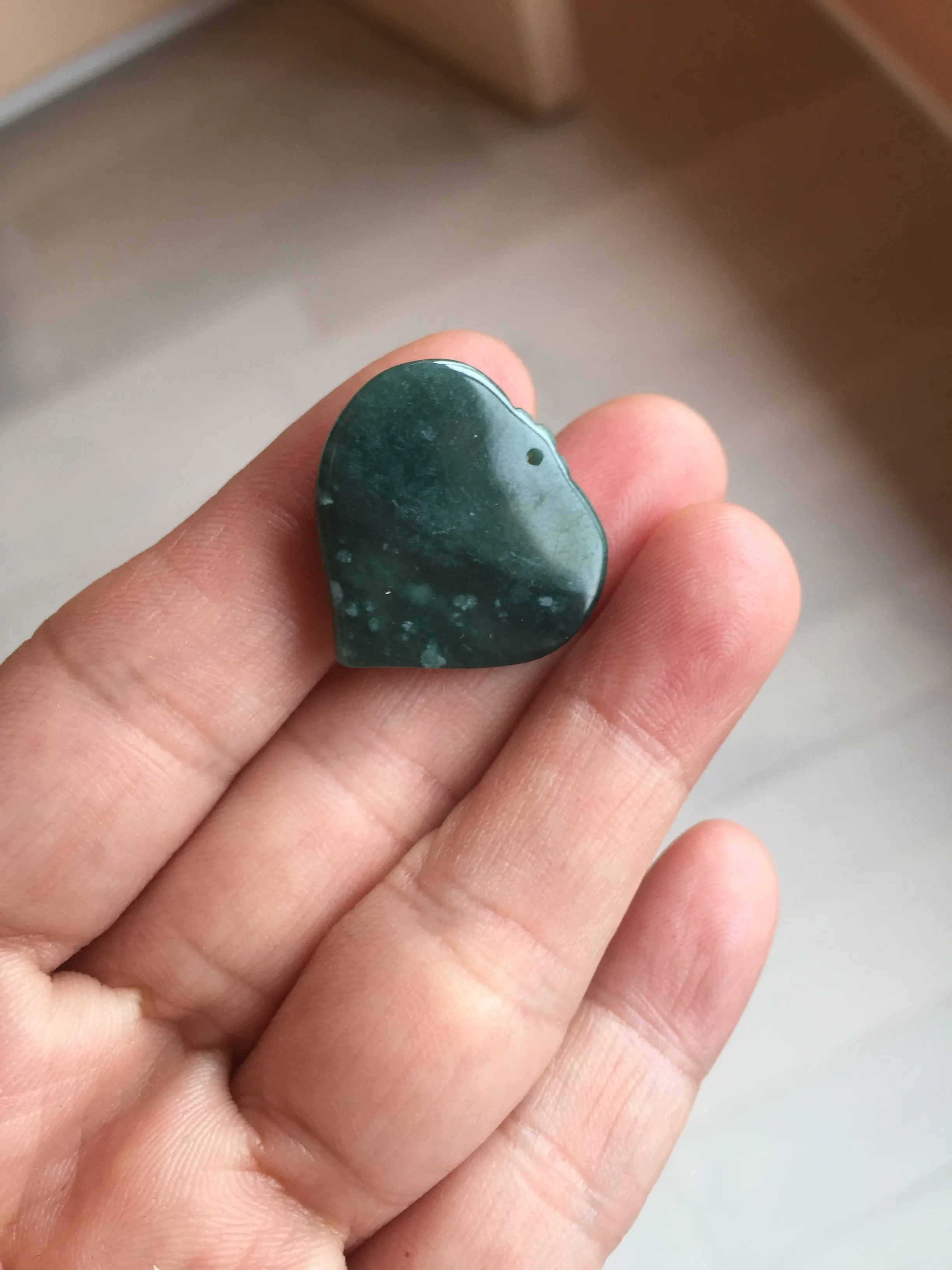 100% Natural type A dark green/blue/black heart pinky promise(执子之手，与子偕老) Guatemala jadeite Jade pendant AX143