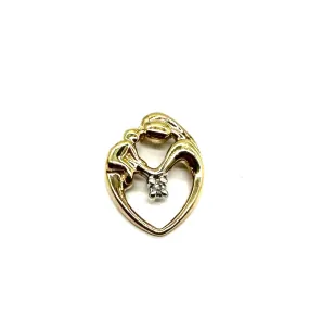 10K Gold Mother & Child Heart Pendant