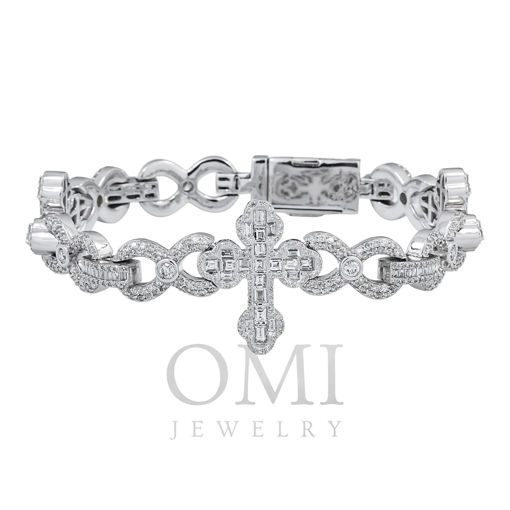 10K GOLD ROUND AND BAGUETTE DIAMONDS CROSS INFINITY CHAIN BRACELET 8.95 CT