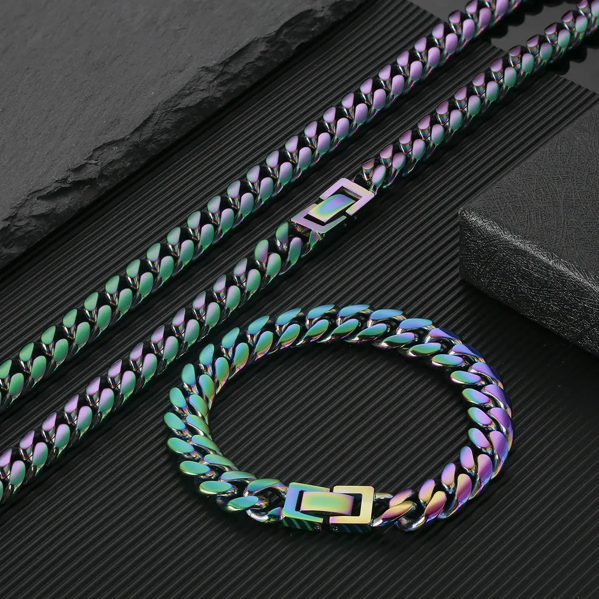 10mm Rainbow Miami Cuban Link Bracelet for Women