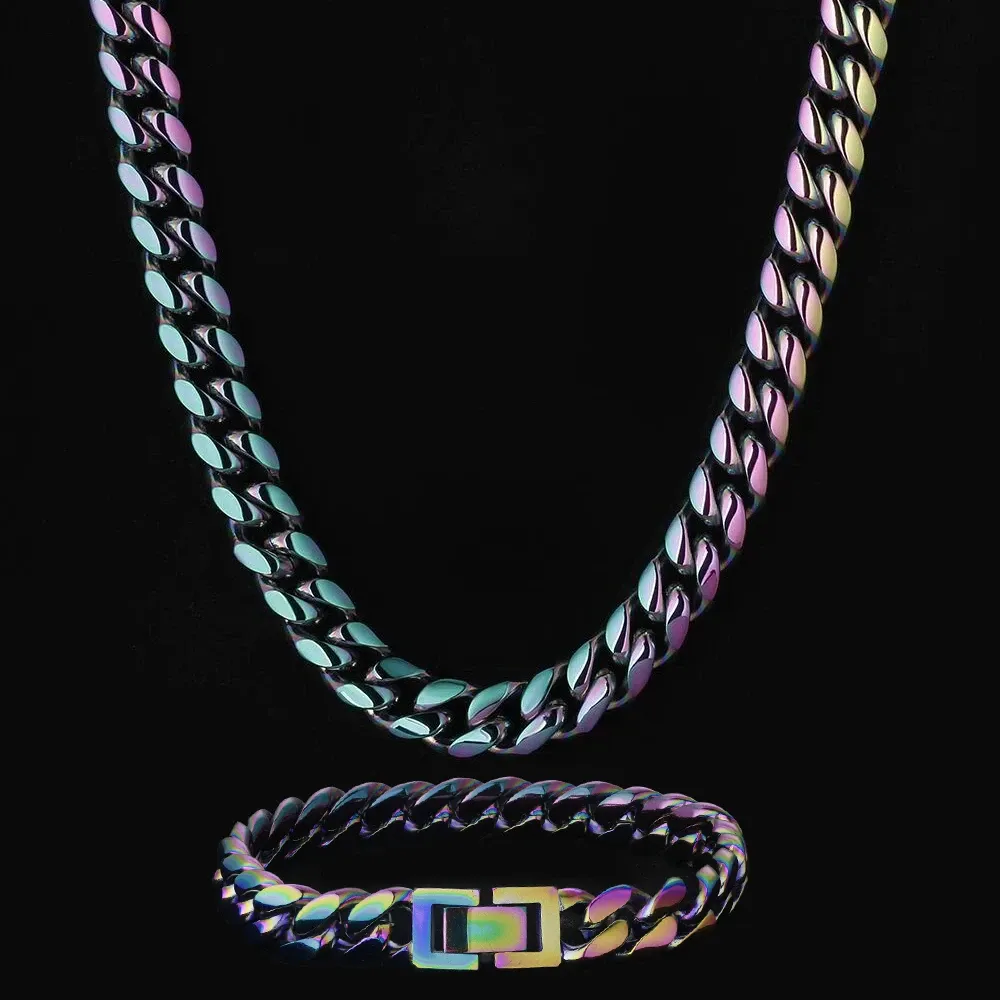 10mm Rainbow Miami Cuban Link Bracelet for Women