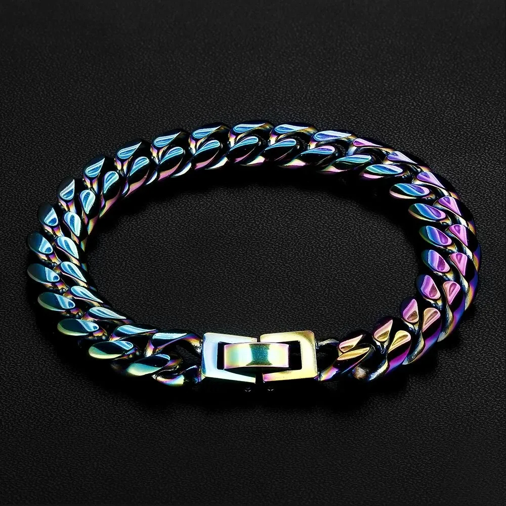 10mm Rainbow Miami Cuban Link Bracelet for Women