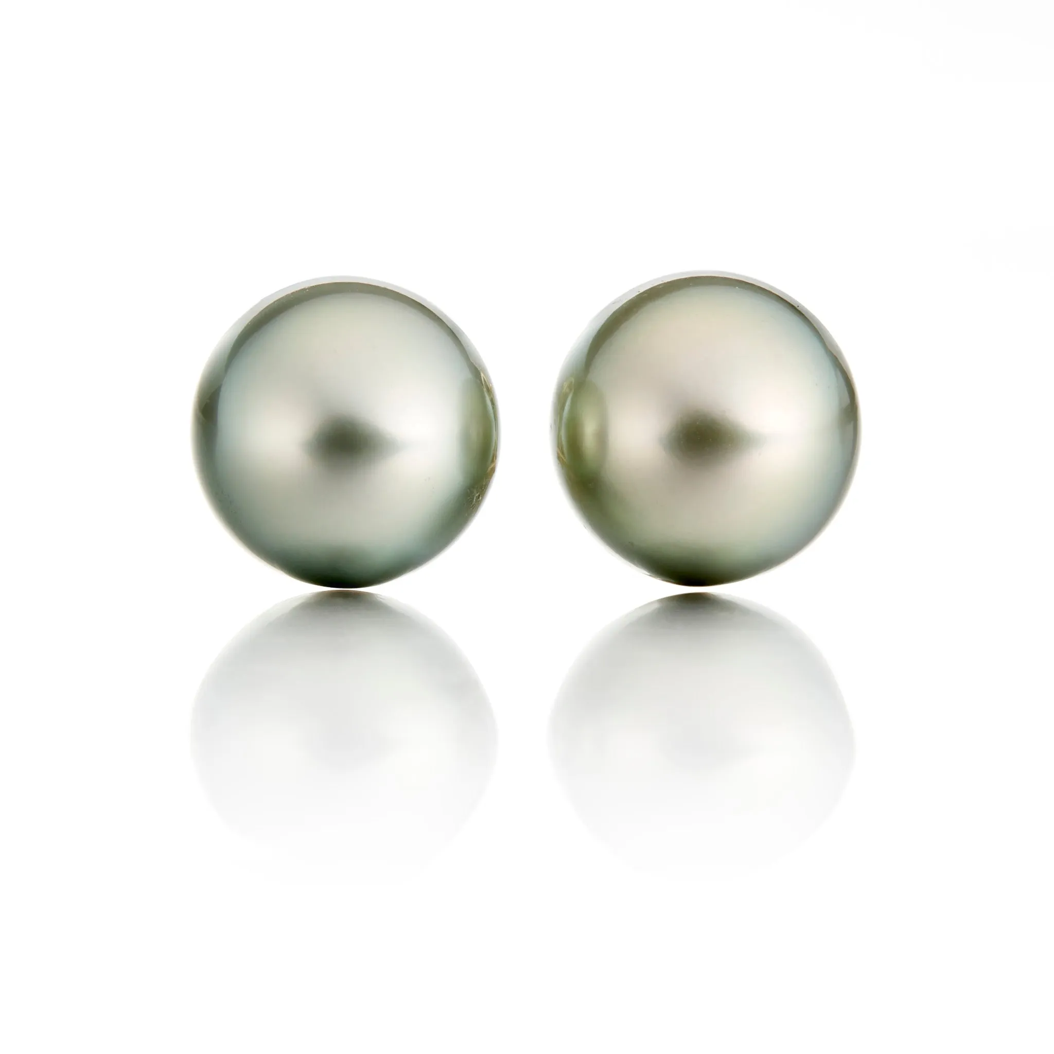 13mm Green Tahitian Pearl Earrings