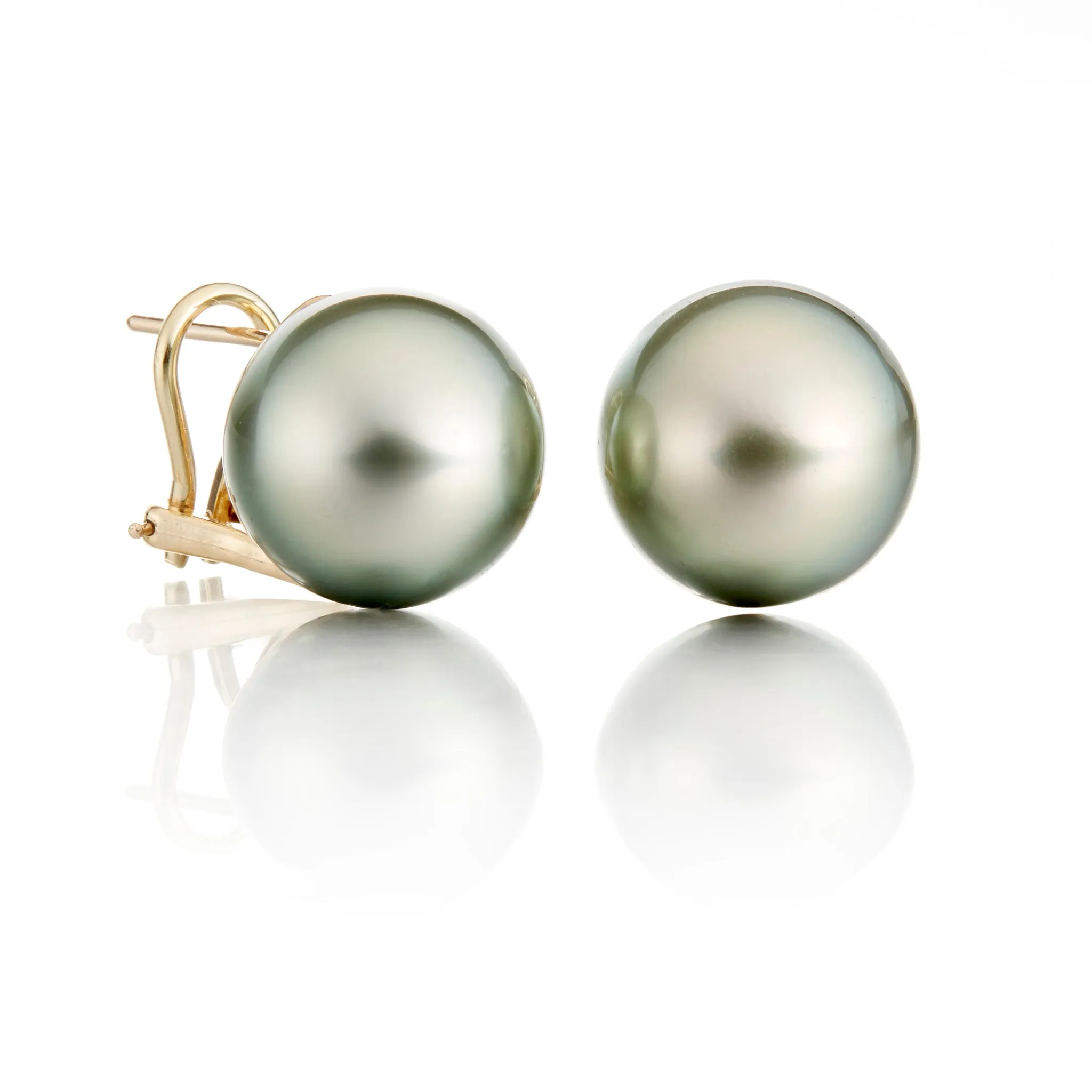 13mm Green Tahitian Pearl Earrings