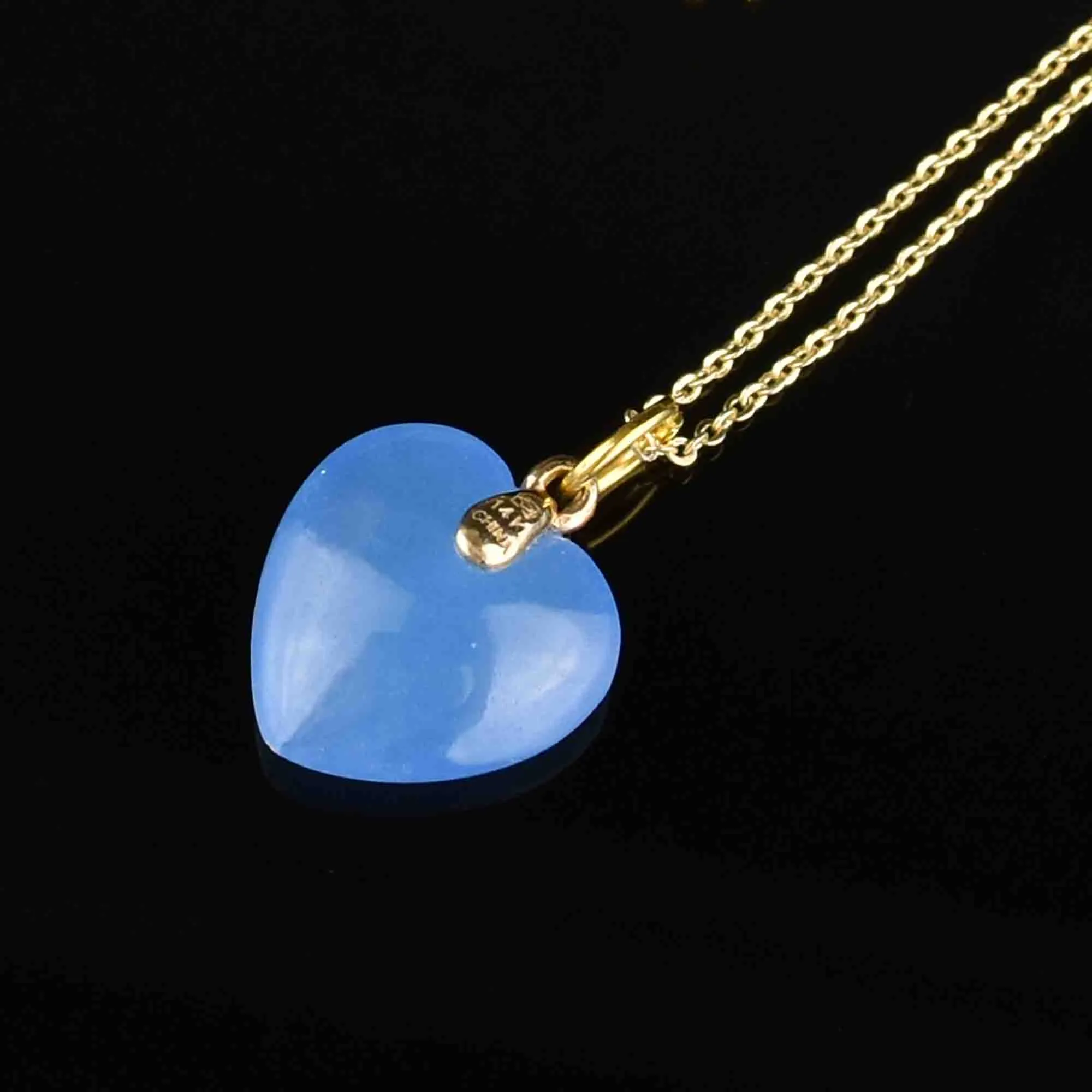 14K Gold Blue Jade Heart Pendant Necklace