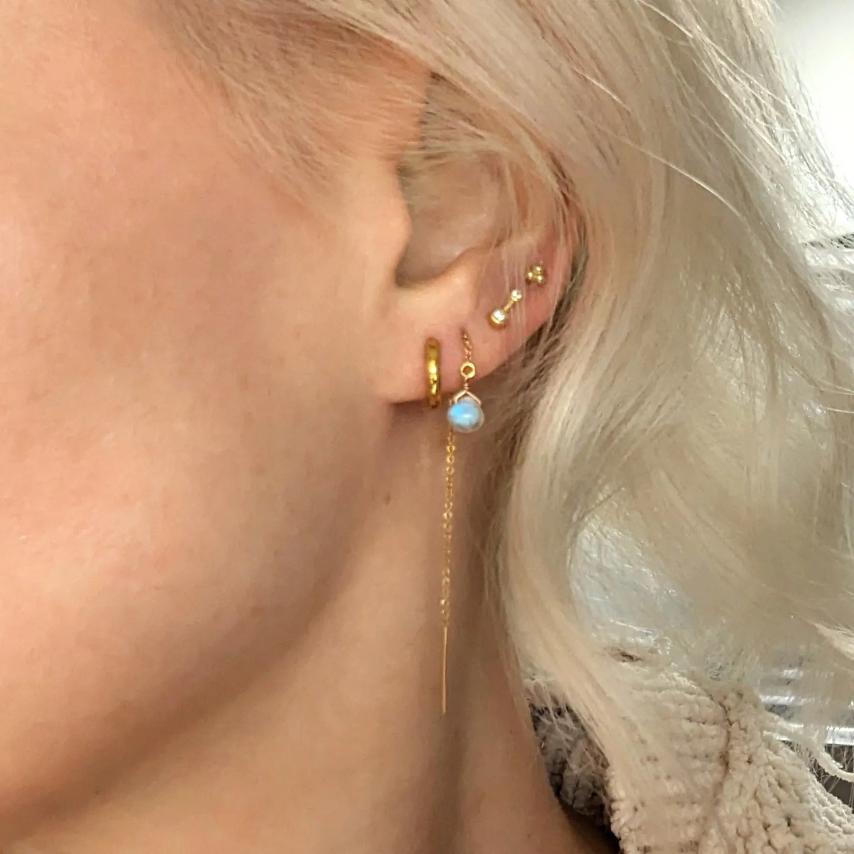 14K Gold Dew Drop Threader Earring