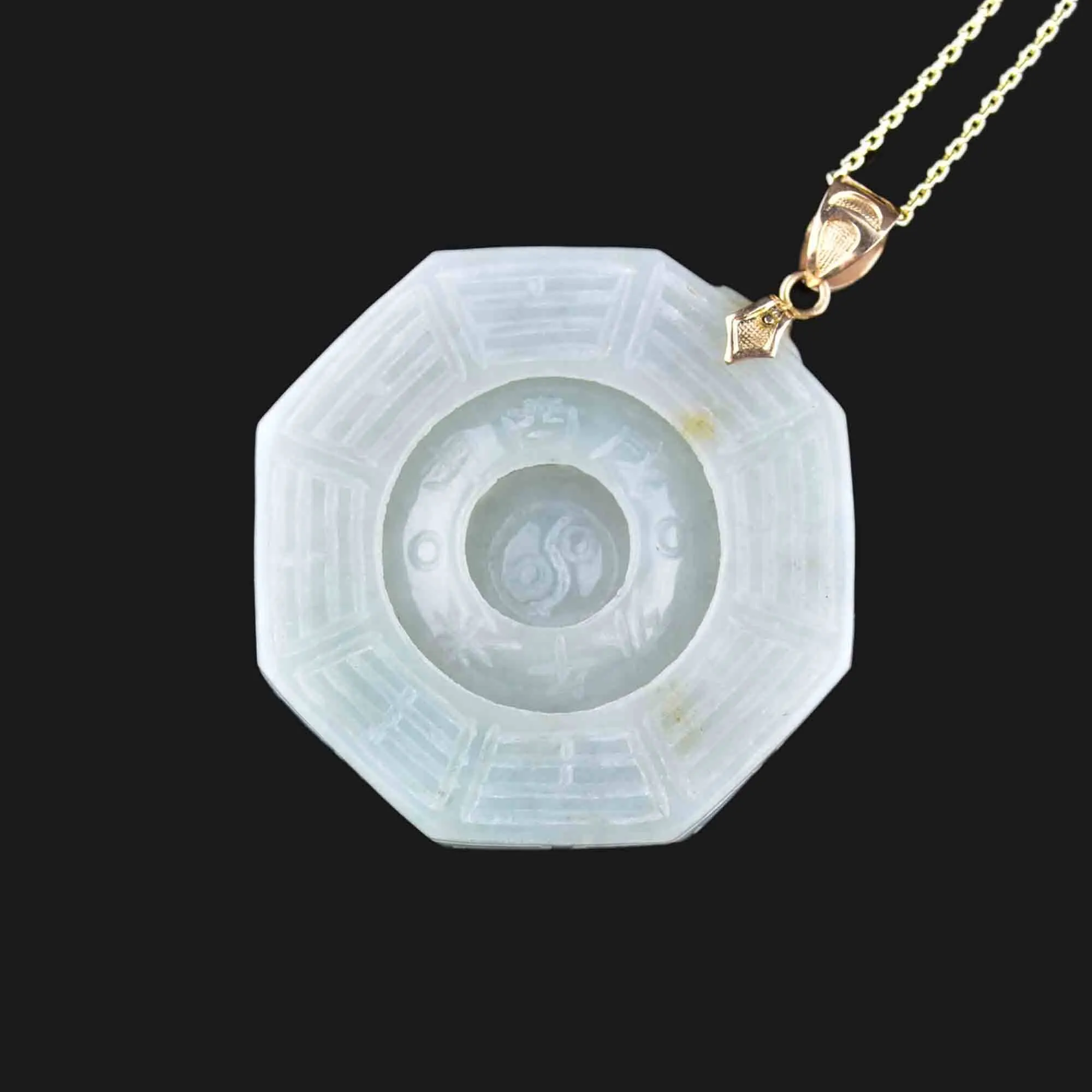 14K Gold Moveable Carved Jade Wheel Pendant Necklace