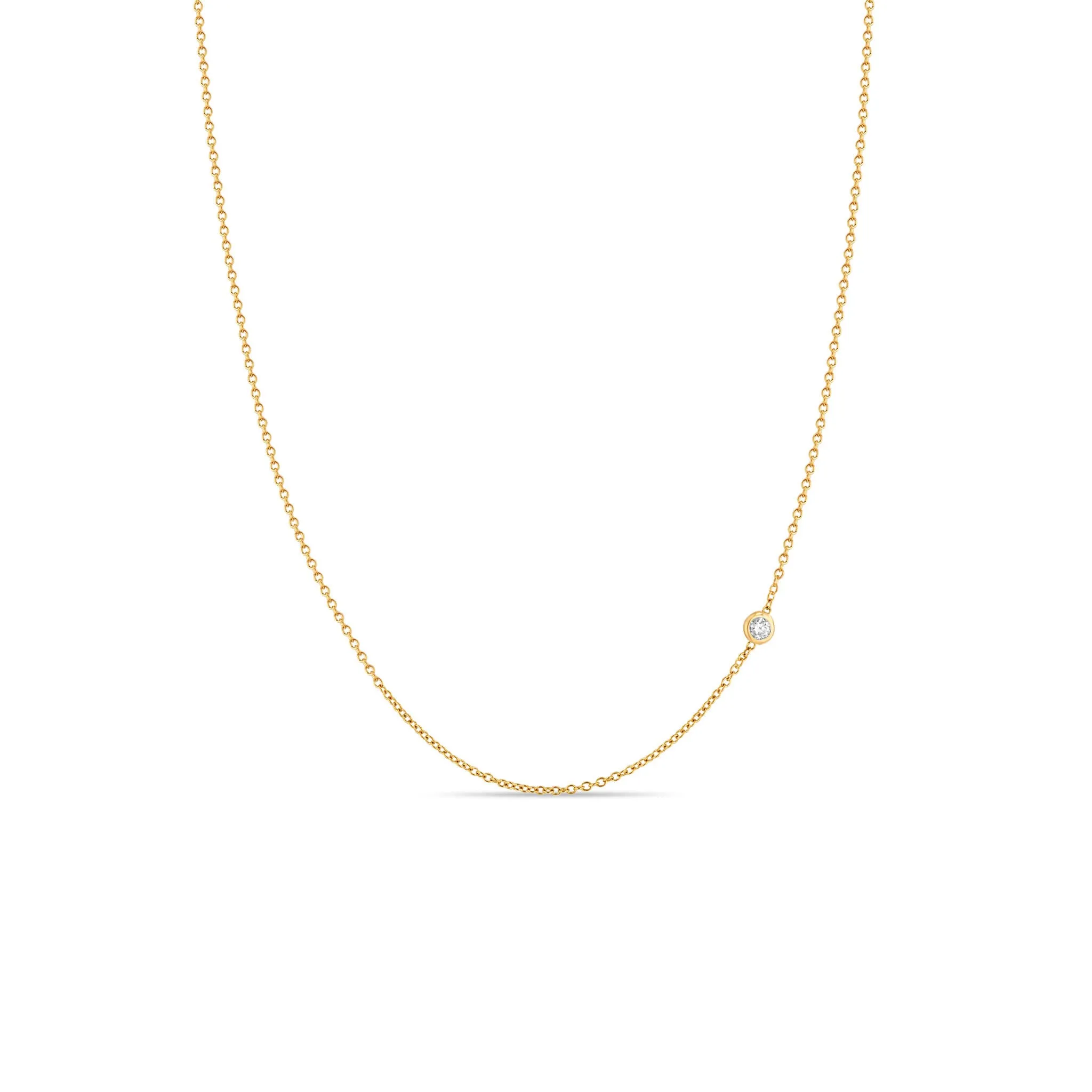 14k Gold Offset Floating Diamond Chain Necklace