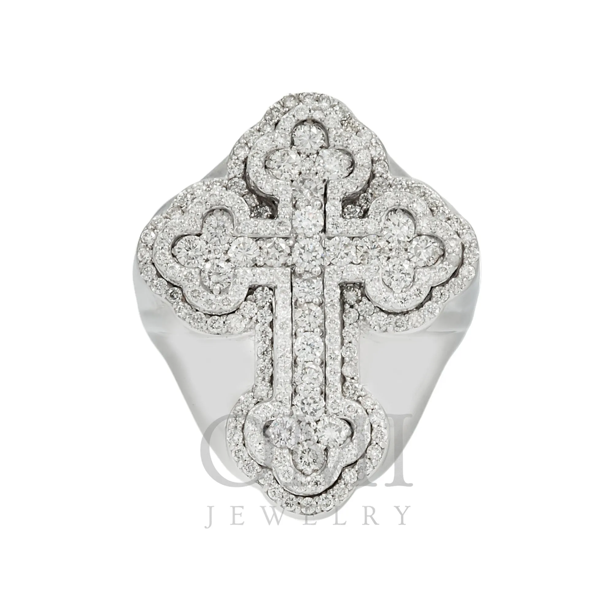 14K GOLD ROUND DIAMOND CROSS STATEMENT RING 2.50 CT