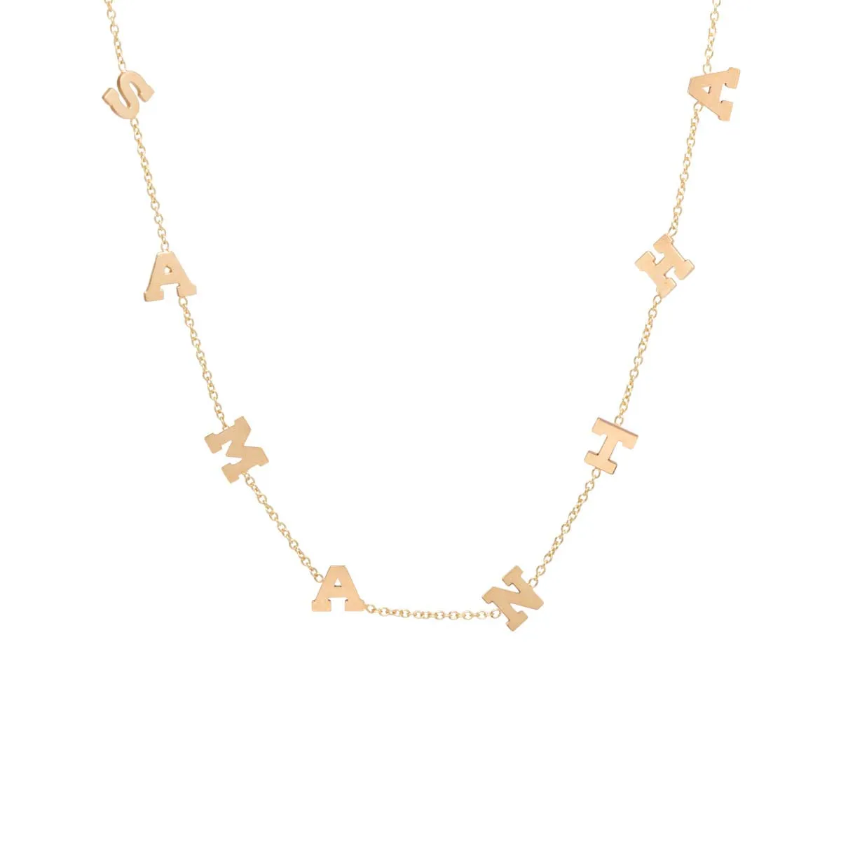 14k Scattered Block Letter Necklace