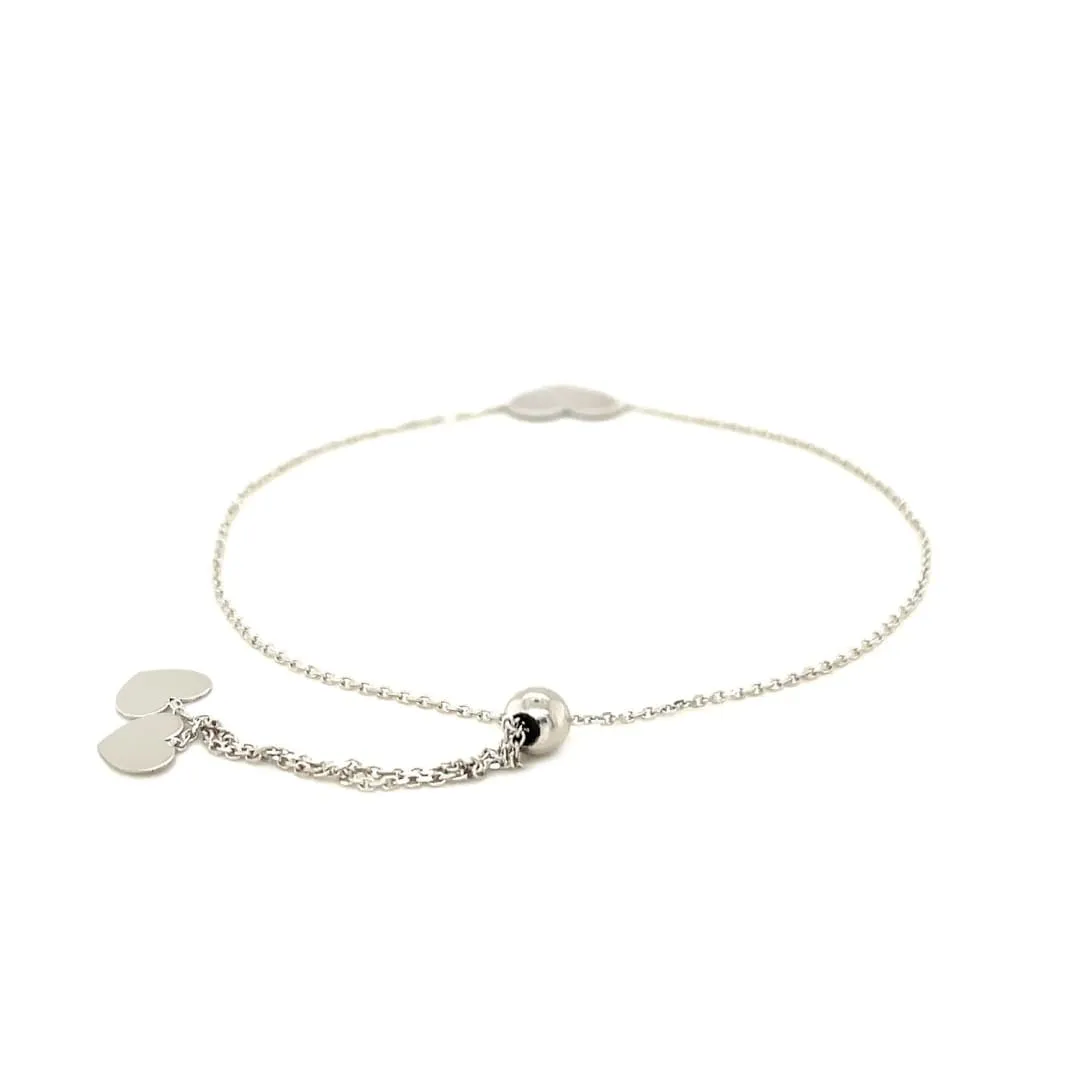 14k White Gold Adjustable Heart Bracelet