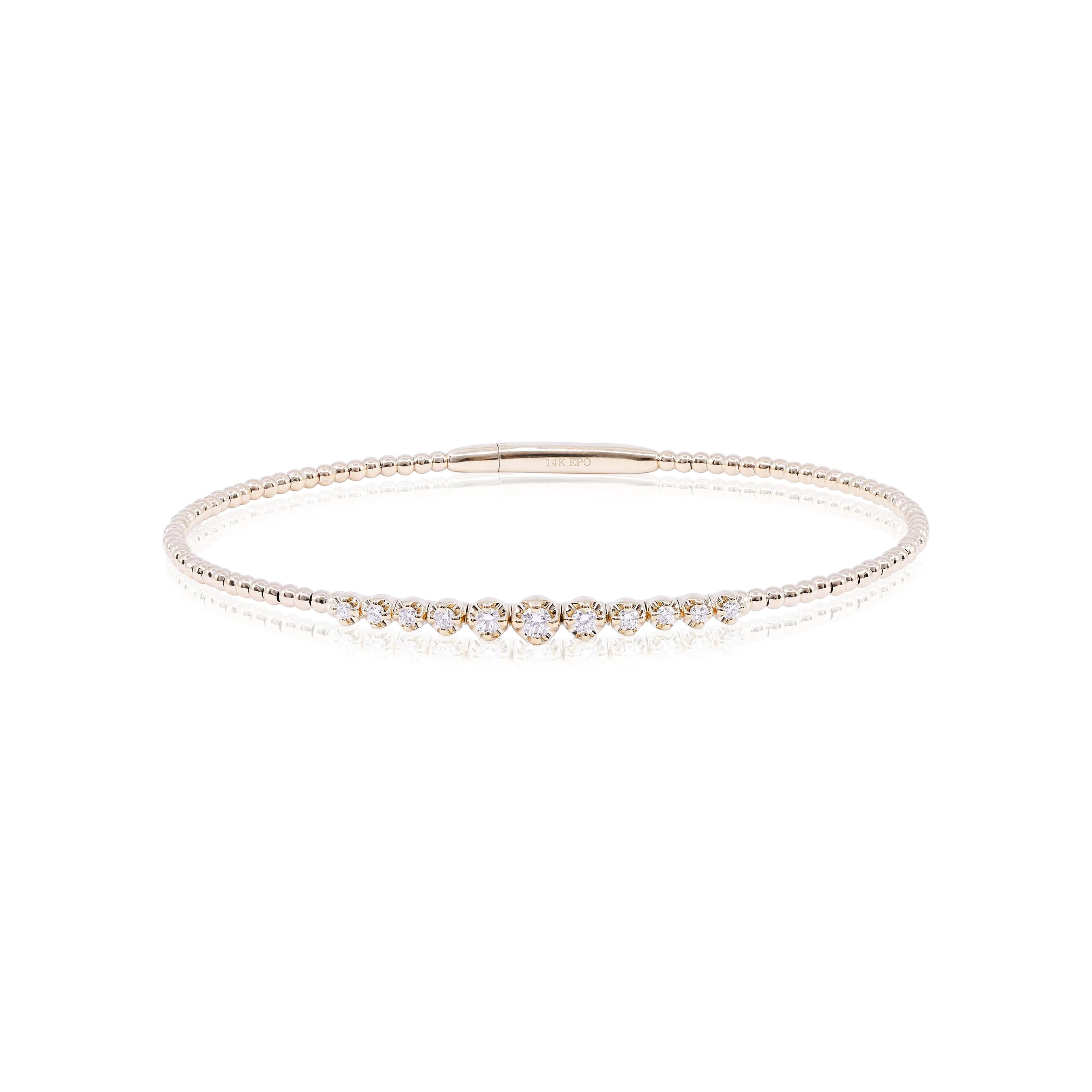 14K YELLOW GOLD GRADUATED DIAMOND BEADED BANGLE BRACELET - 0.26CTW