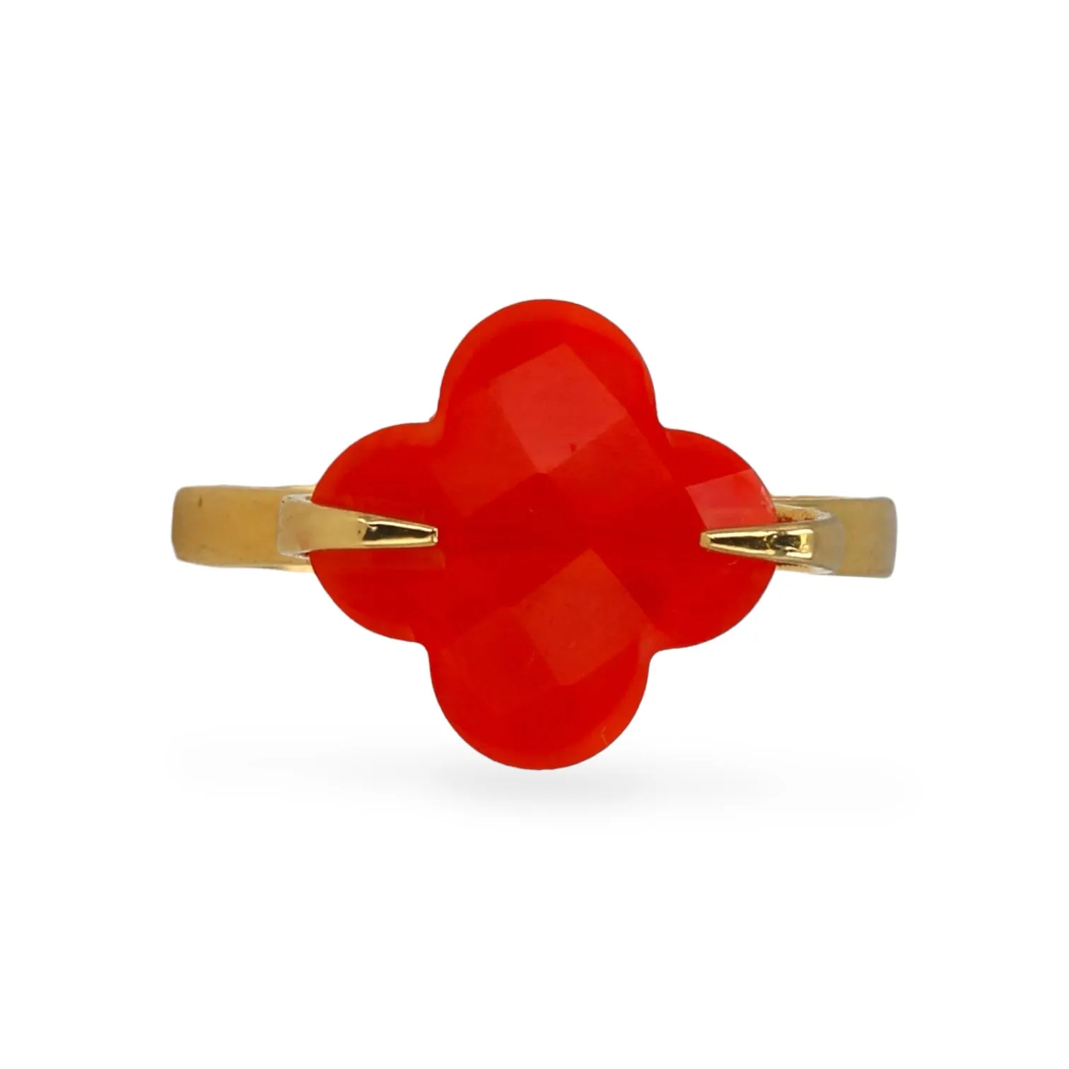 14K Yellow gold red faceted clover ring-639939