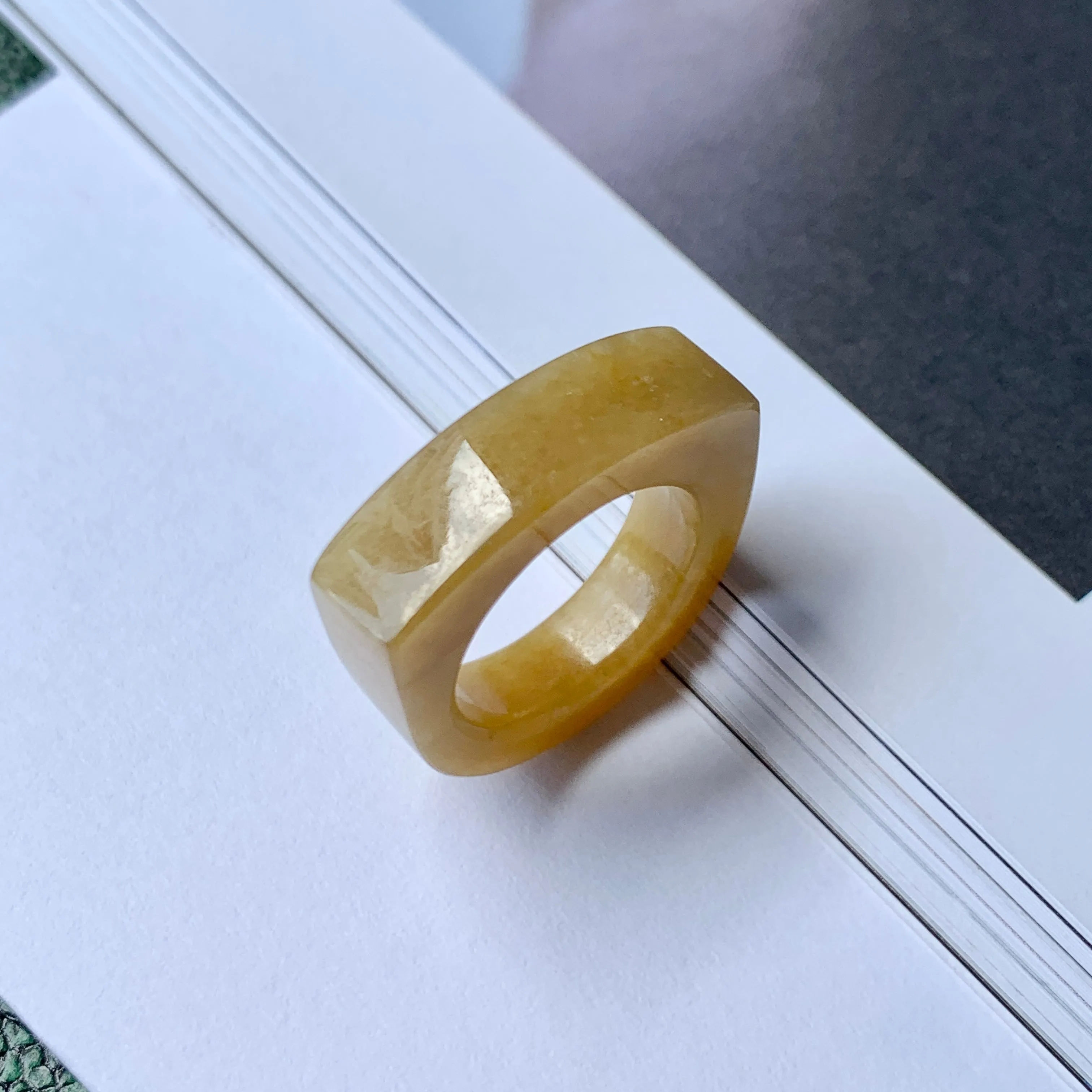 16.1mm A-Grade Natural Yellow Jadeite Saddle Loaf Ring Band No.162263