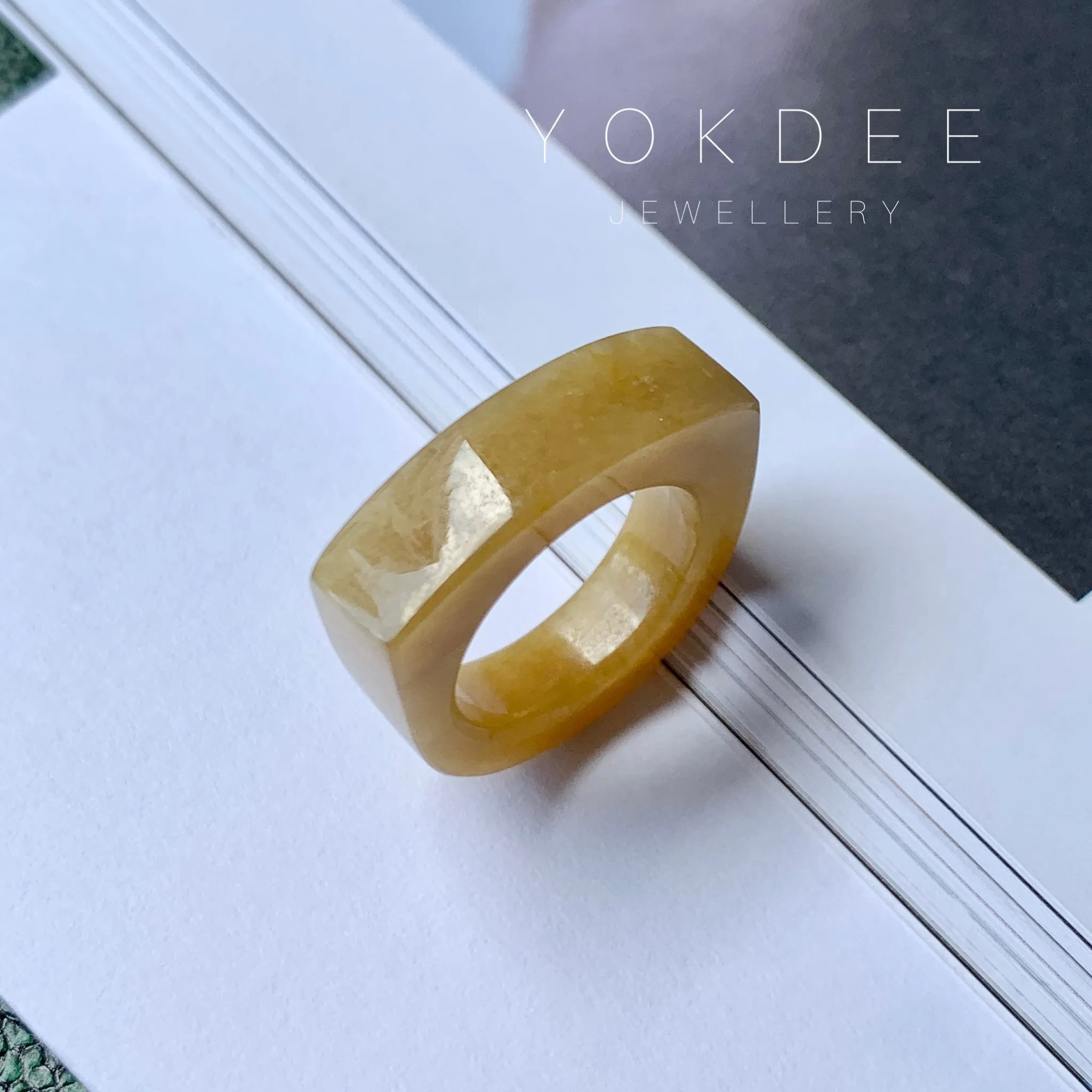 16.1mm A-Grade Natural Yellow Jadeite Saddle Loaf Ring Band No.162263