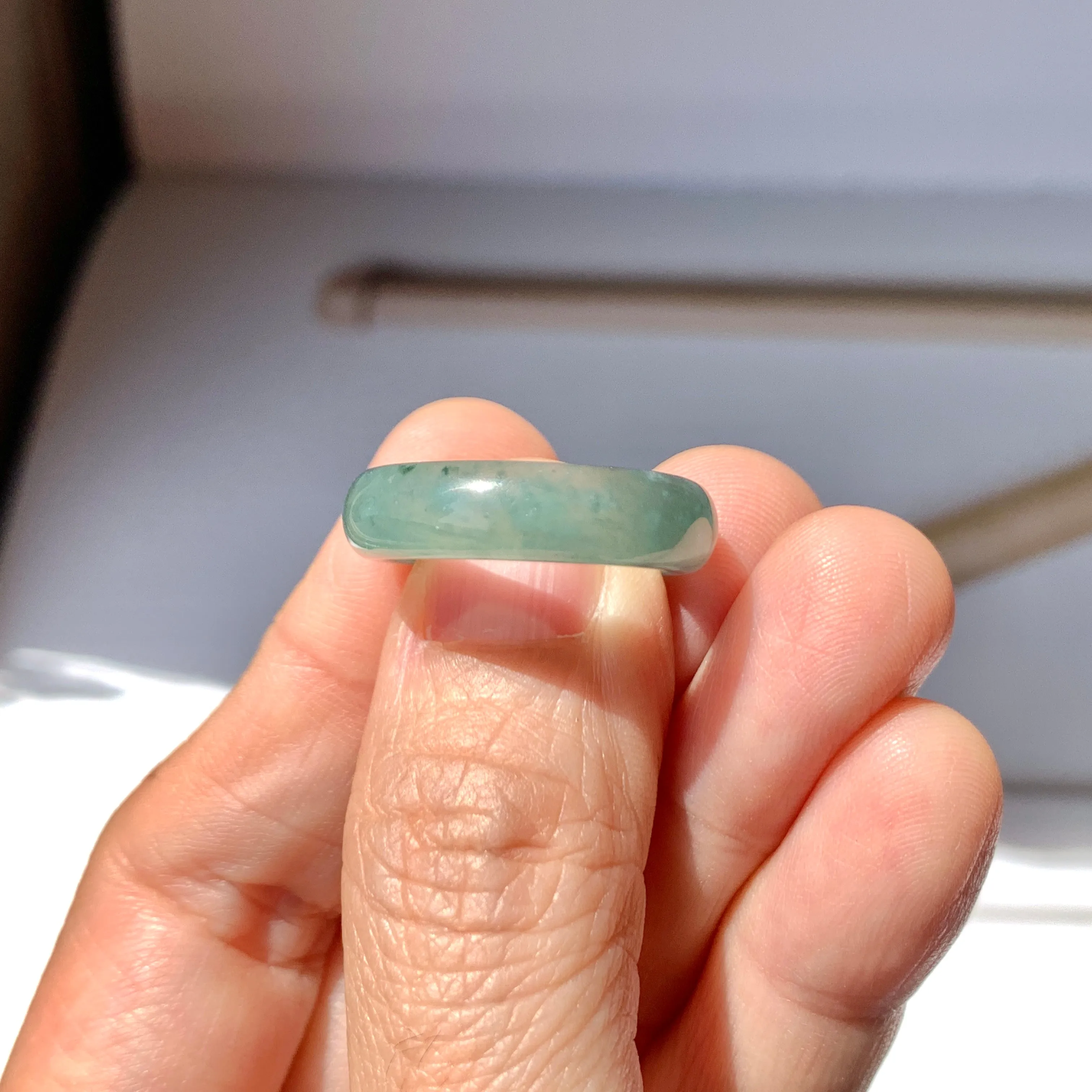 16.9mm A-Grade Natural Bluish Green Jadeite Abacus Band No.162104