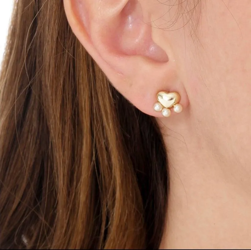 18k Gold Filled Heart Studs With Pearls