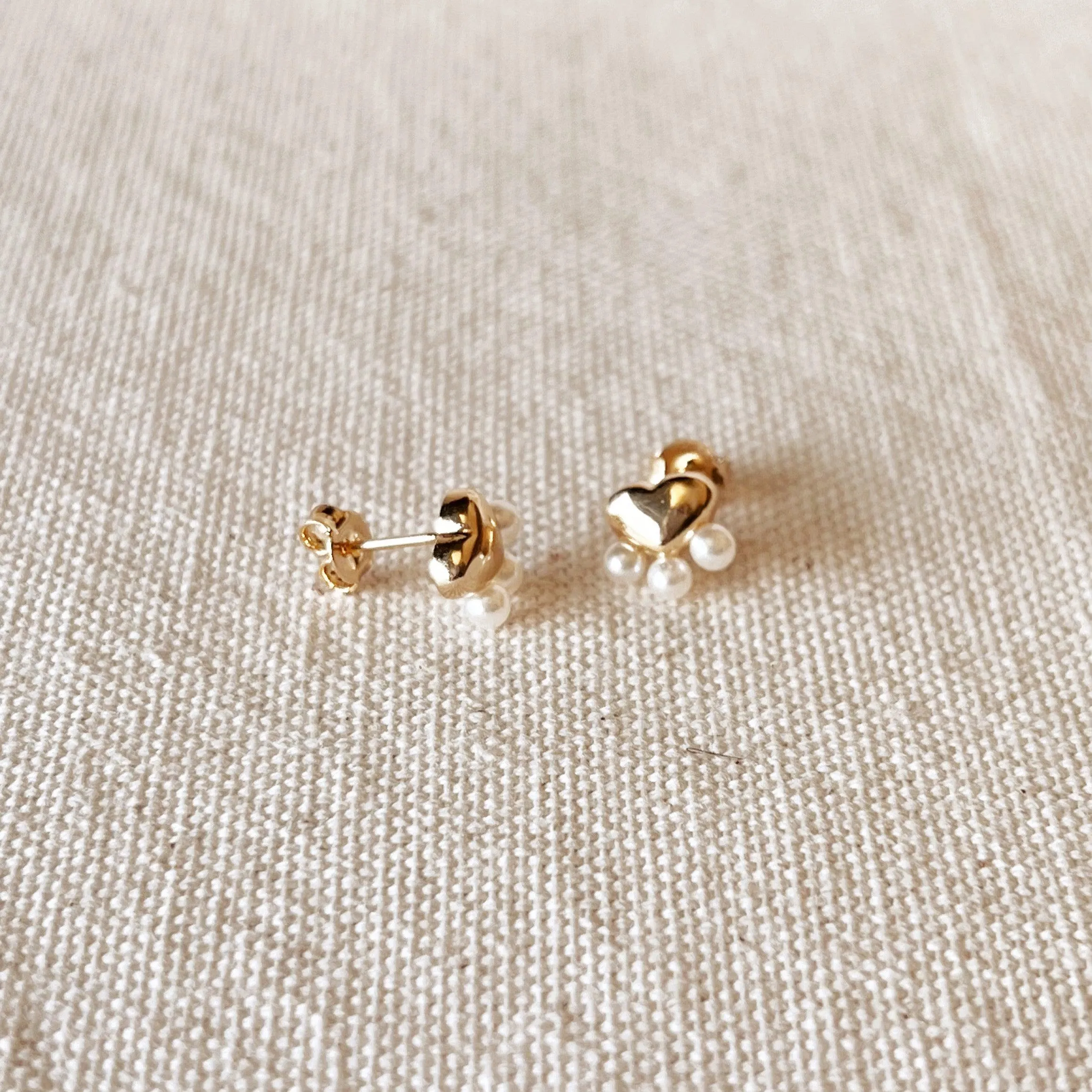 18k Gold Filled Heart Studs With Pearls