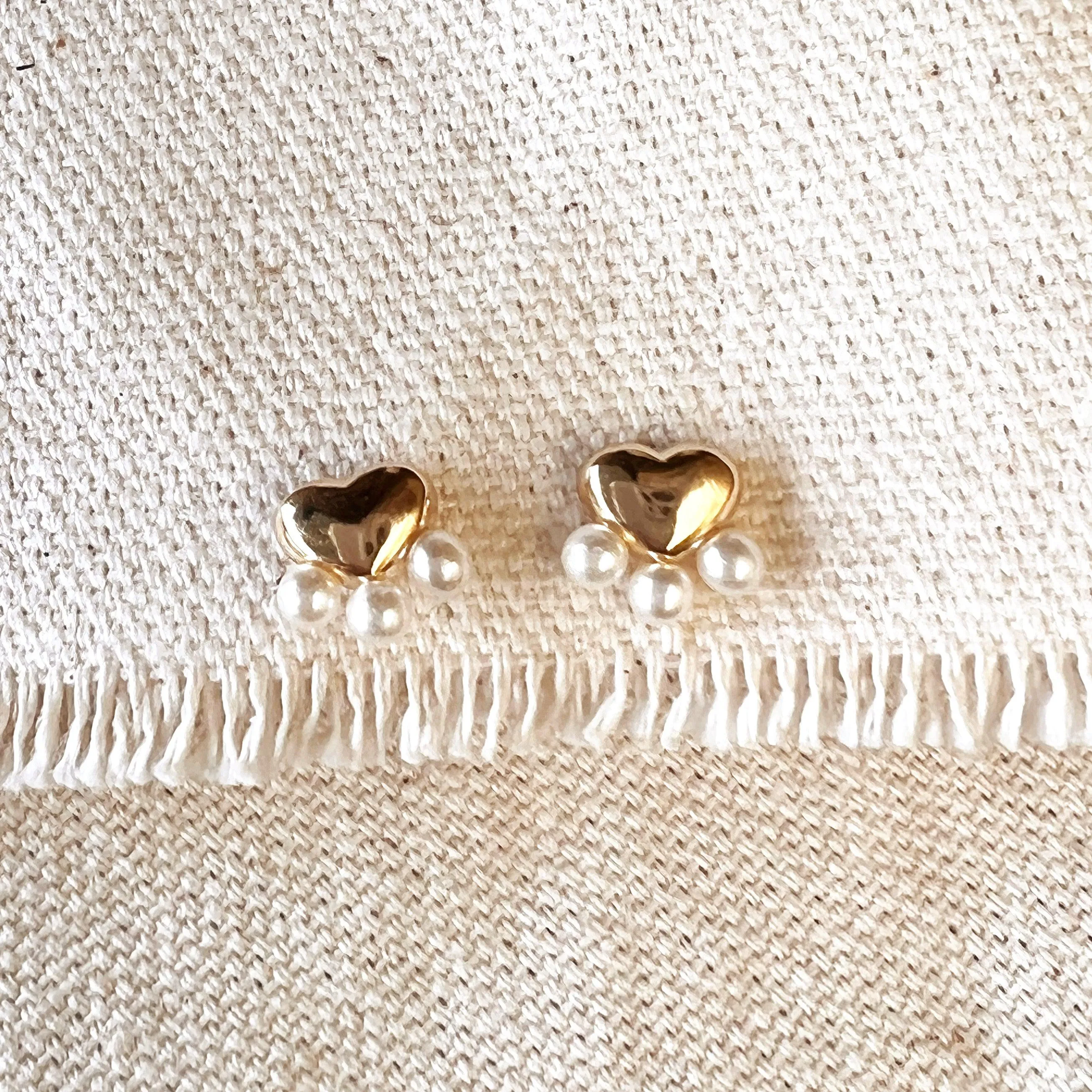 18k Gold Filled Heart Studs With Pearls