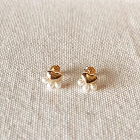 18k Gold Filled Heart Studs With Pearls