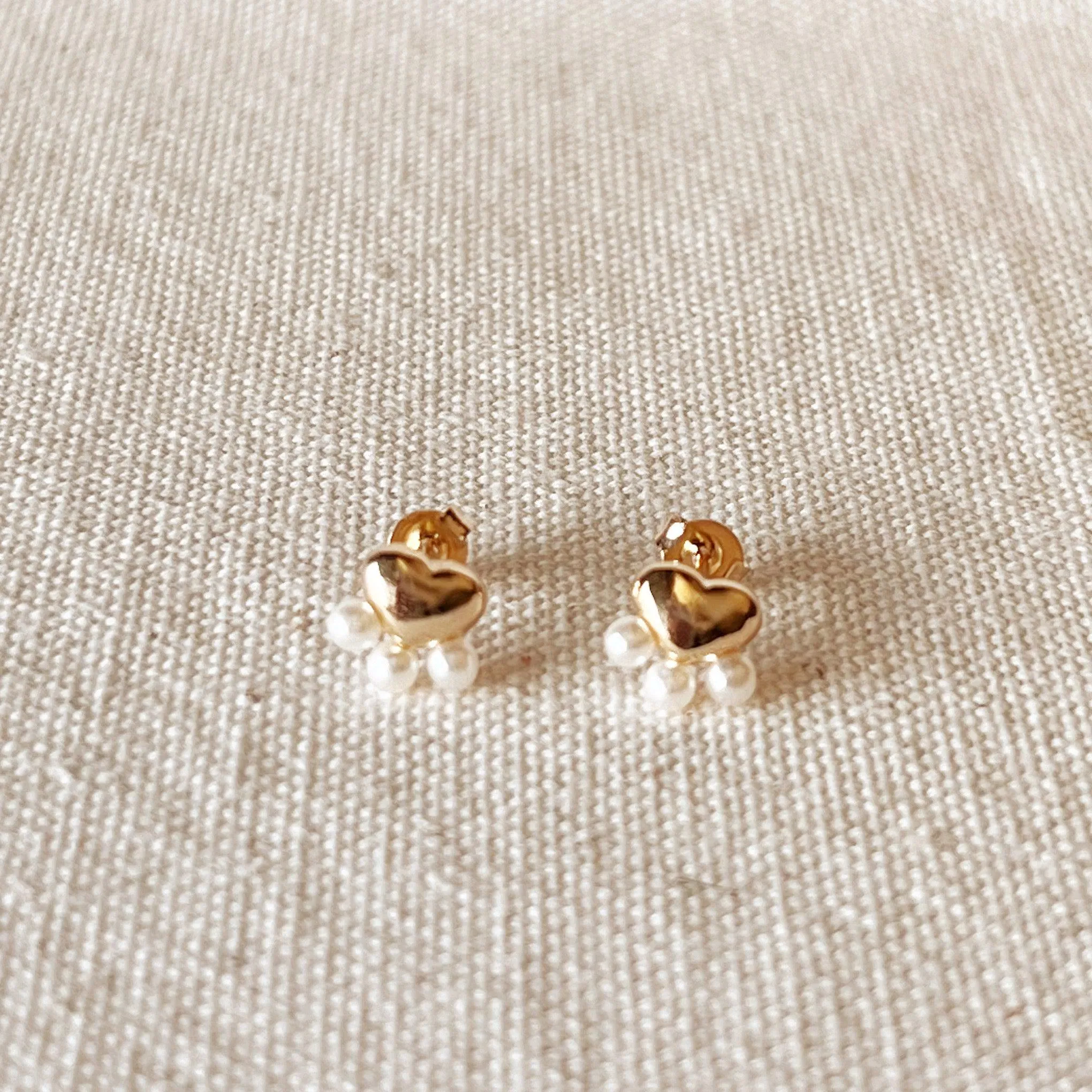 18k Gold Filled Heart Studs With Pearls