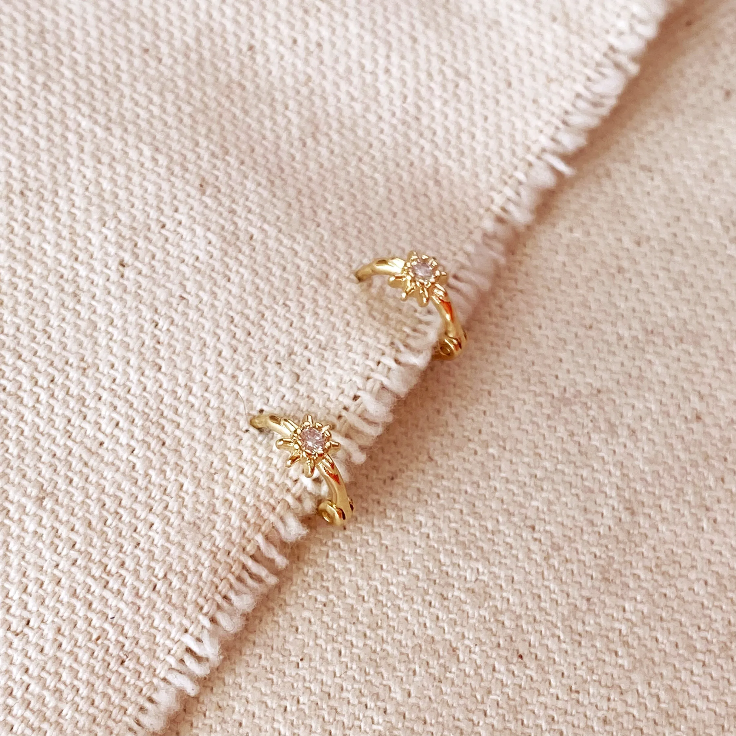 18k Gold Filled Starburst Mini Clicker Hoop Earrings