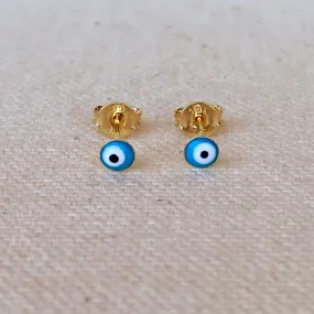 18k Gold Filled Tiny Aqua Evil Eye Stud Earrings