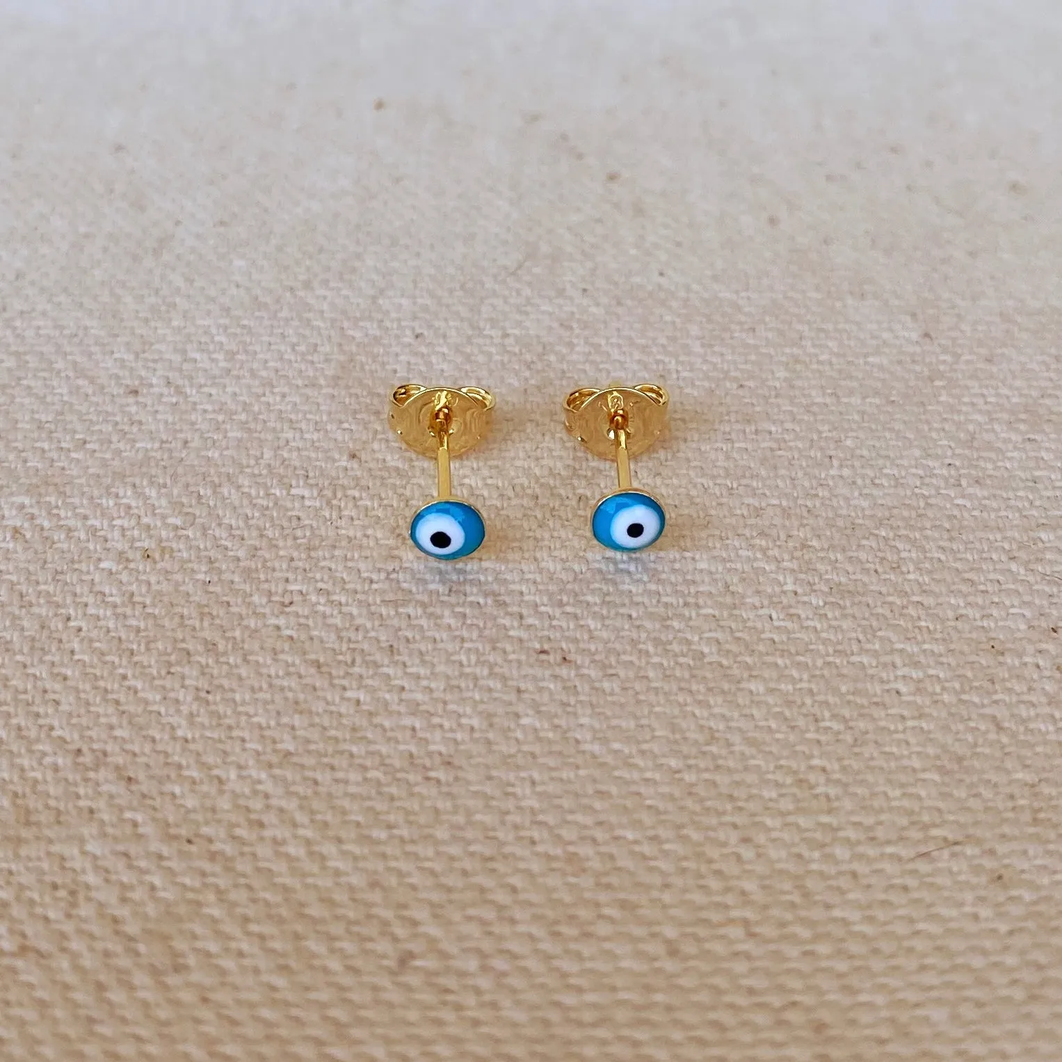 18k Gold Filled Tiny Aqua Evil Eye Stud Earrings